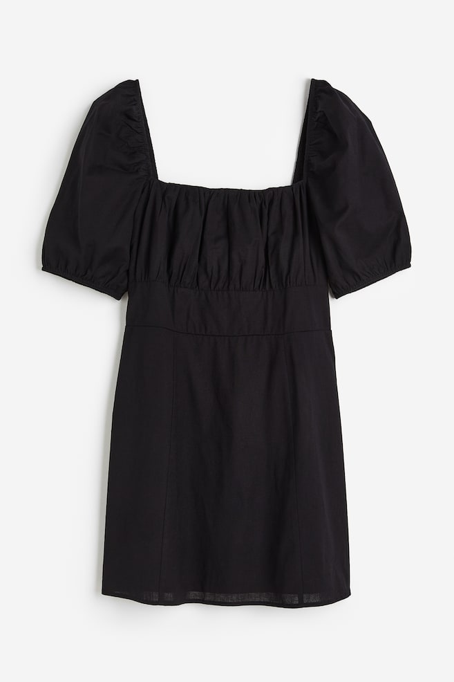 H&M+ Puff-sleeved poplin dress - Black - 1