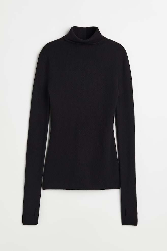 Cashmere-blend polo-neck jumper - Black/Cream - 2