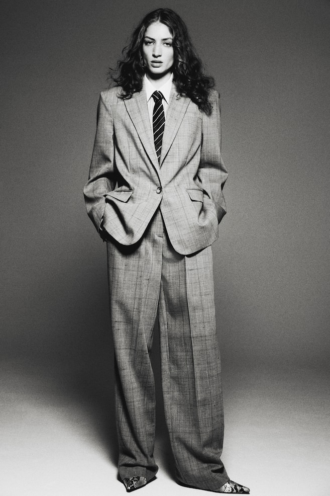 Wool-blend blazer - Light grey/Checked - 2