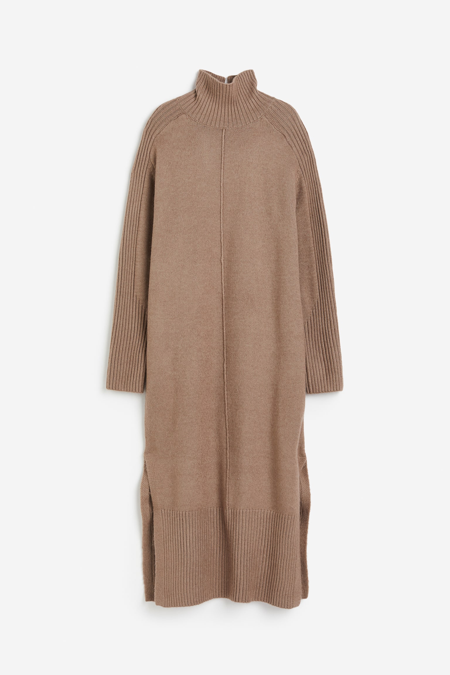 High Neck Knit Dress - Brown - 1