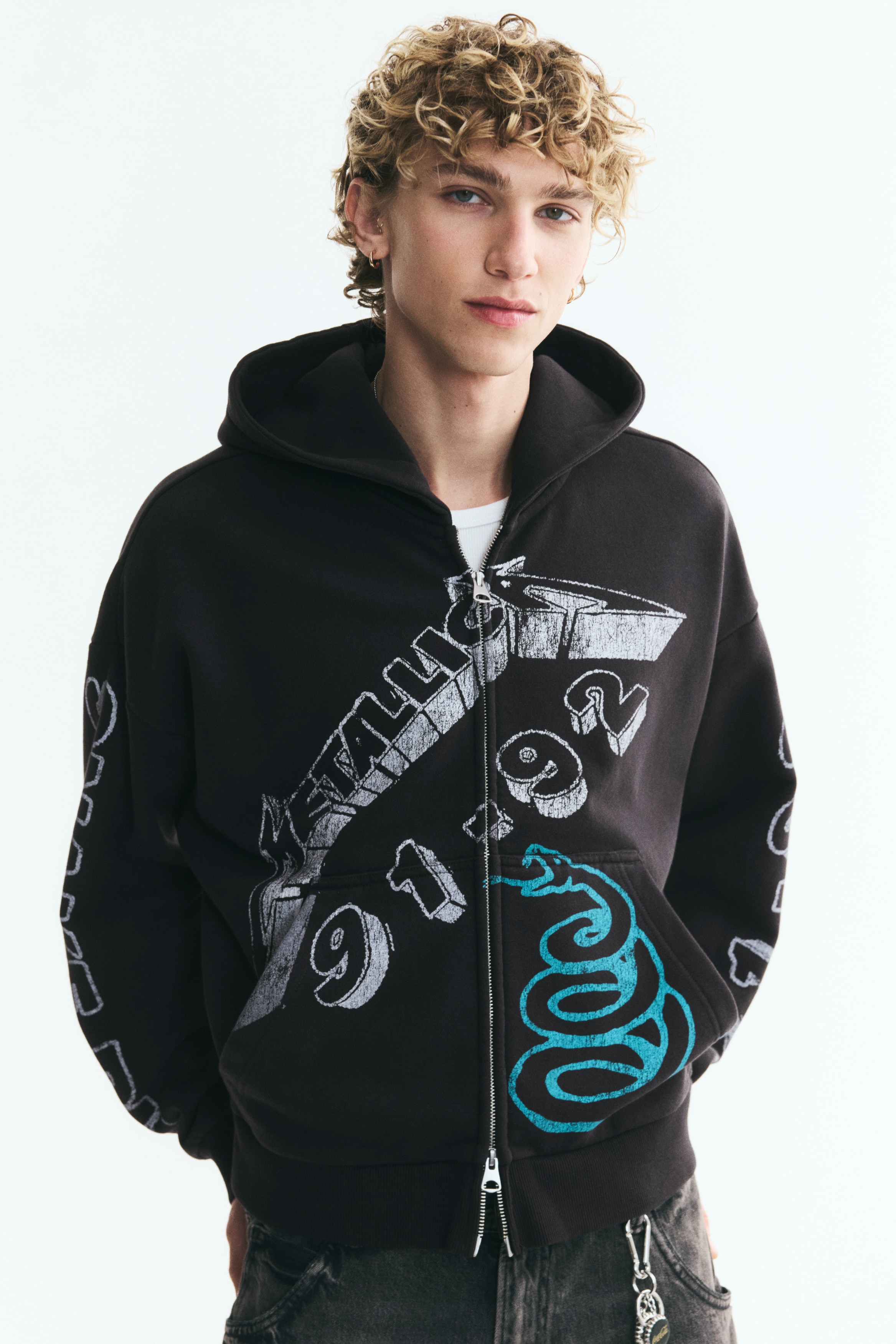 Men's Black/Honda Oversized Printed Hooded Jacket | H&M CA