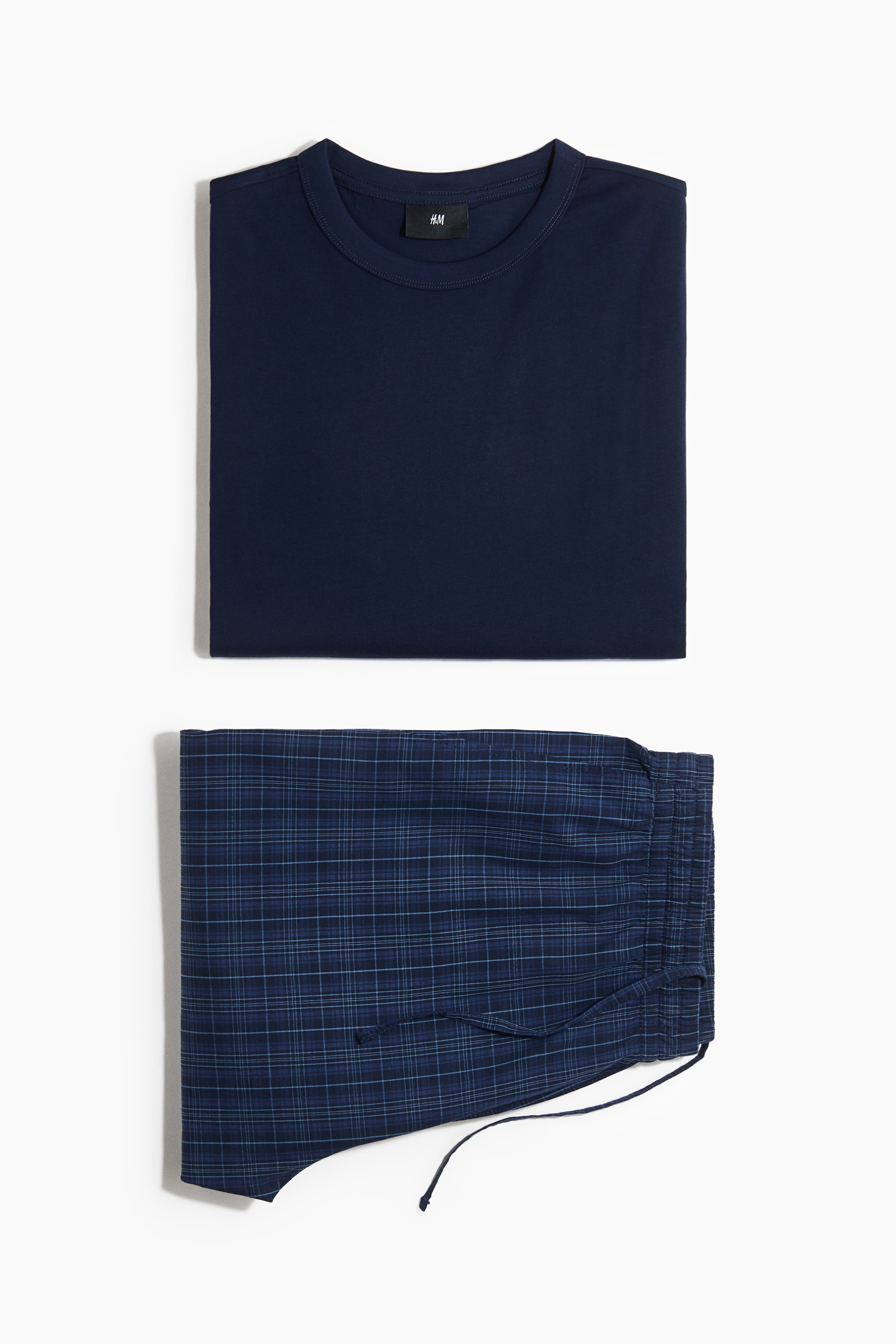 2-piece cotton loungewear set - Dark blue/Checked/Light yellow/Checked