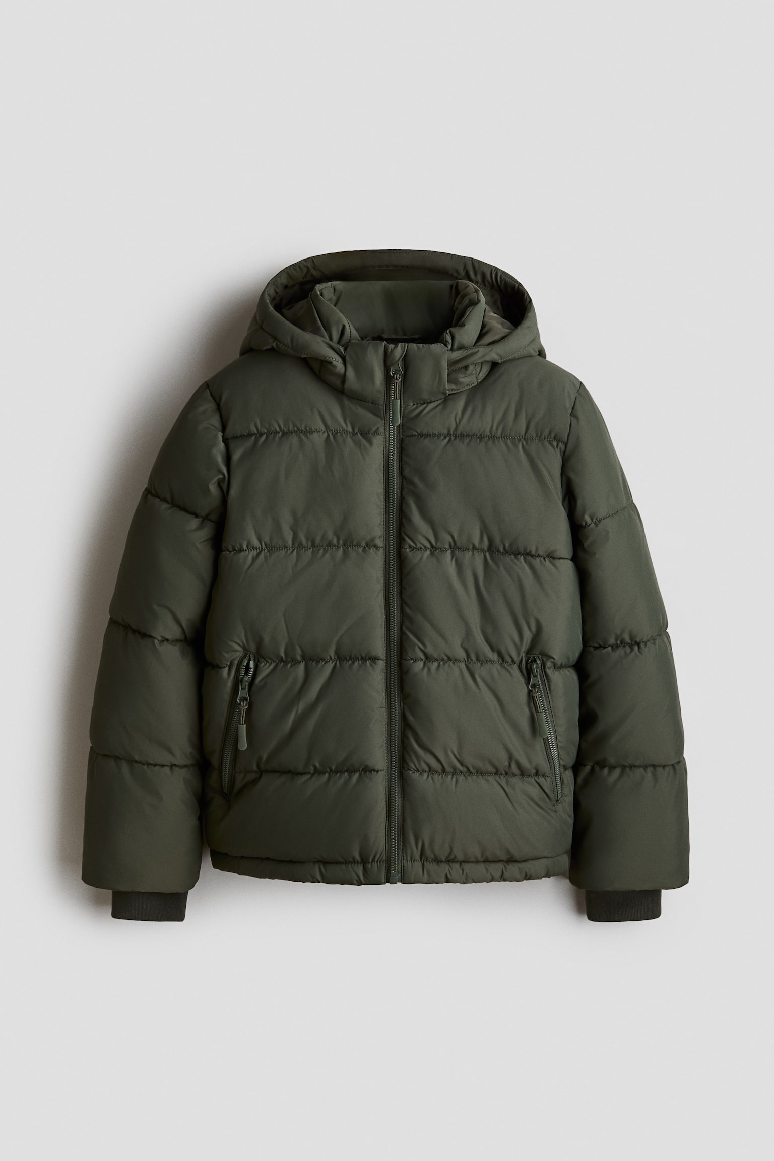 Hooded puffer jacket - Dark khaki green/Navy blue/Black/Blue