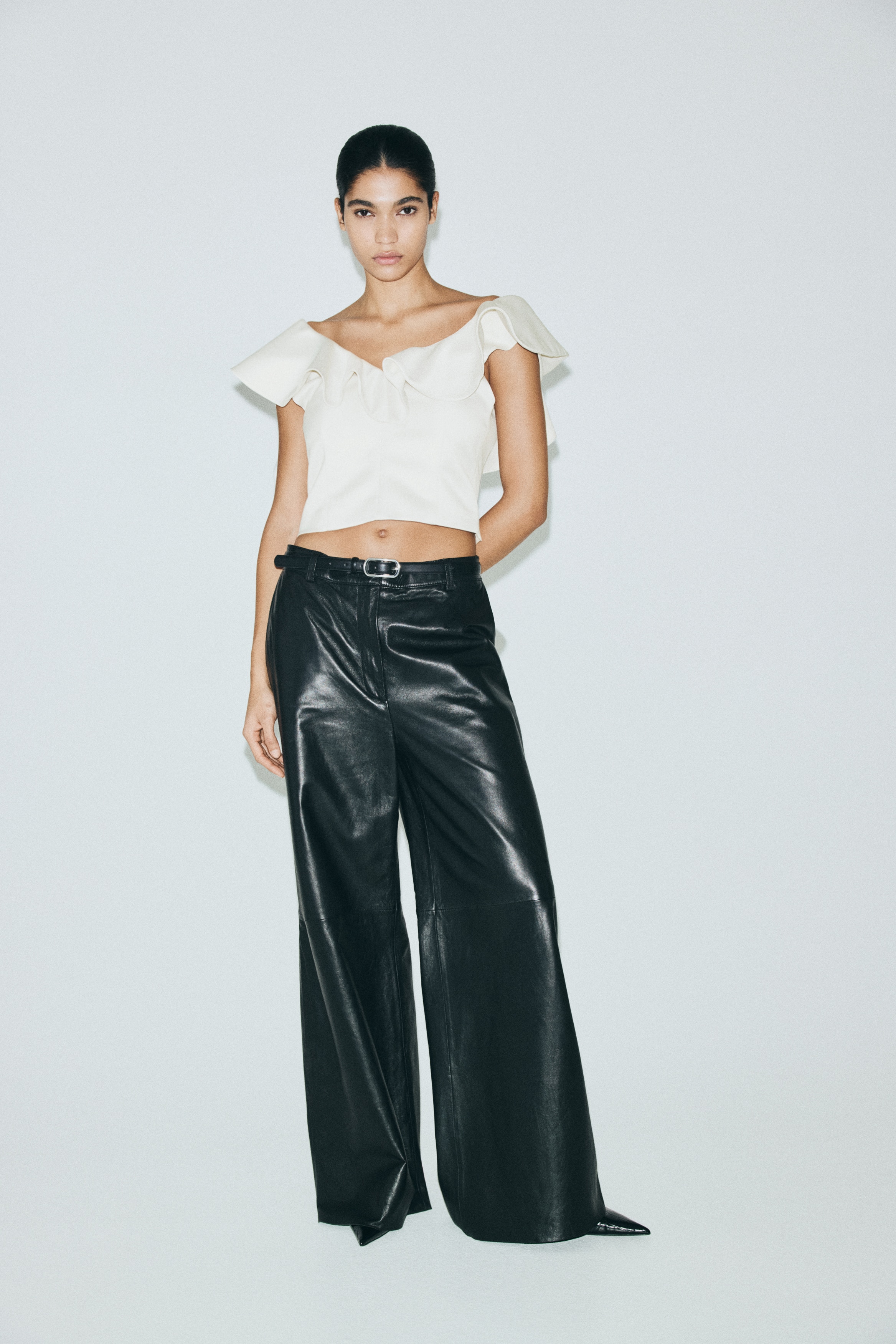 Flounce-trimmed V-neck top