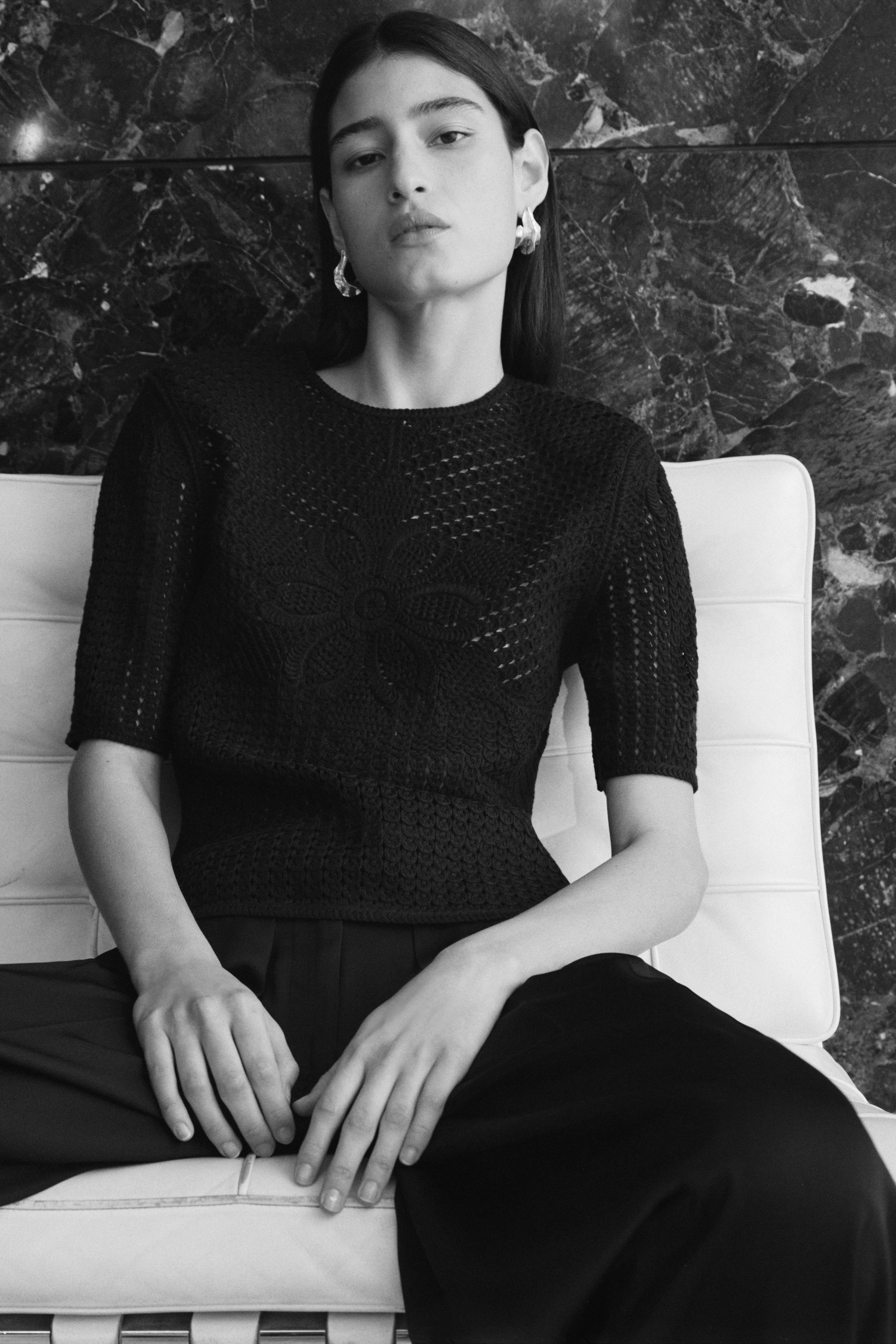 Crochet-look top - 黑色