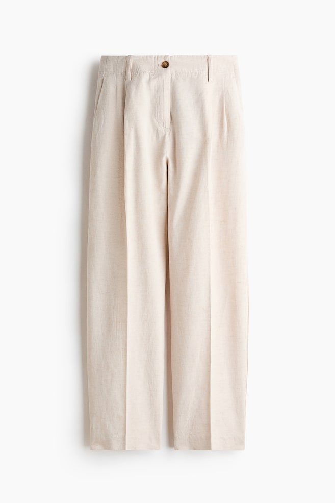 Tapered Linen-Blend Pants - Light beige/Brown - 1