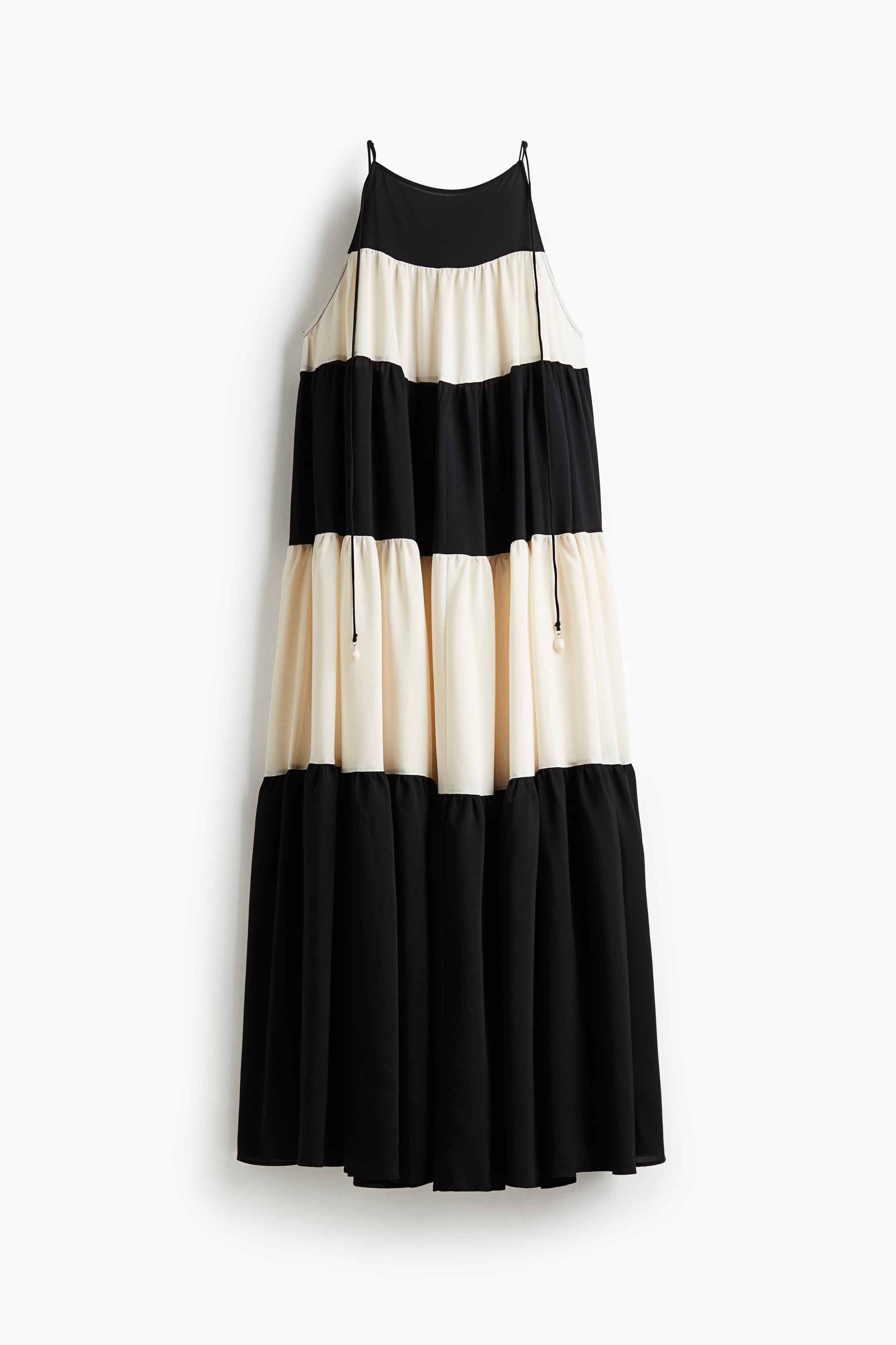 Tiered tie-strap dress - Cream/Black