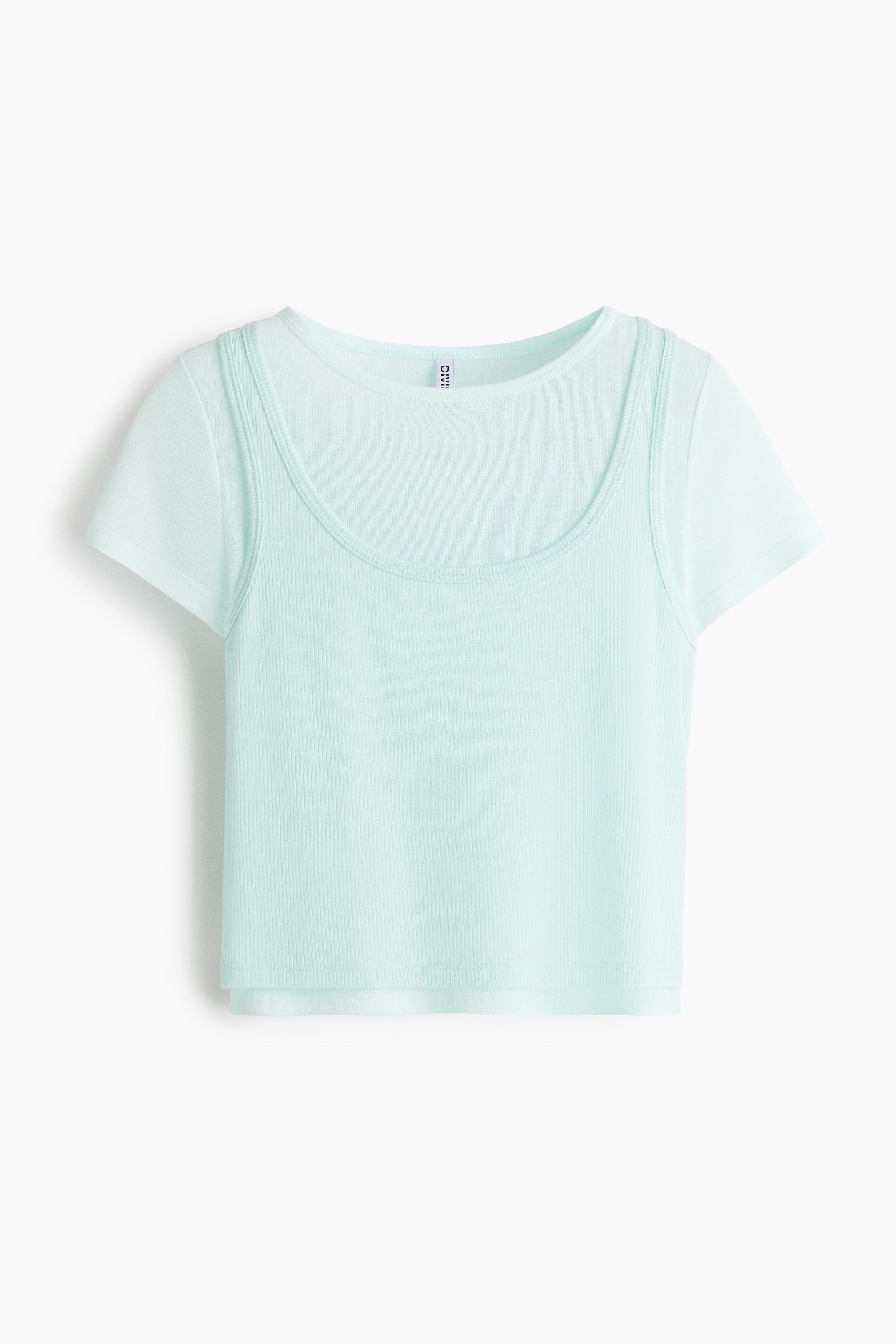 Women's Light turquoise Layered ribbed top | H&M SG