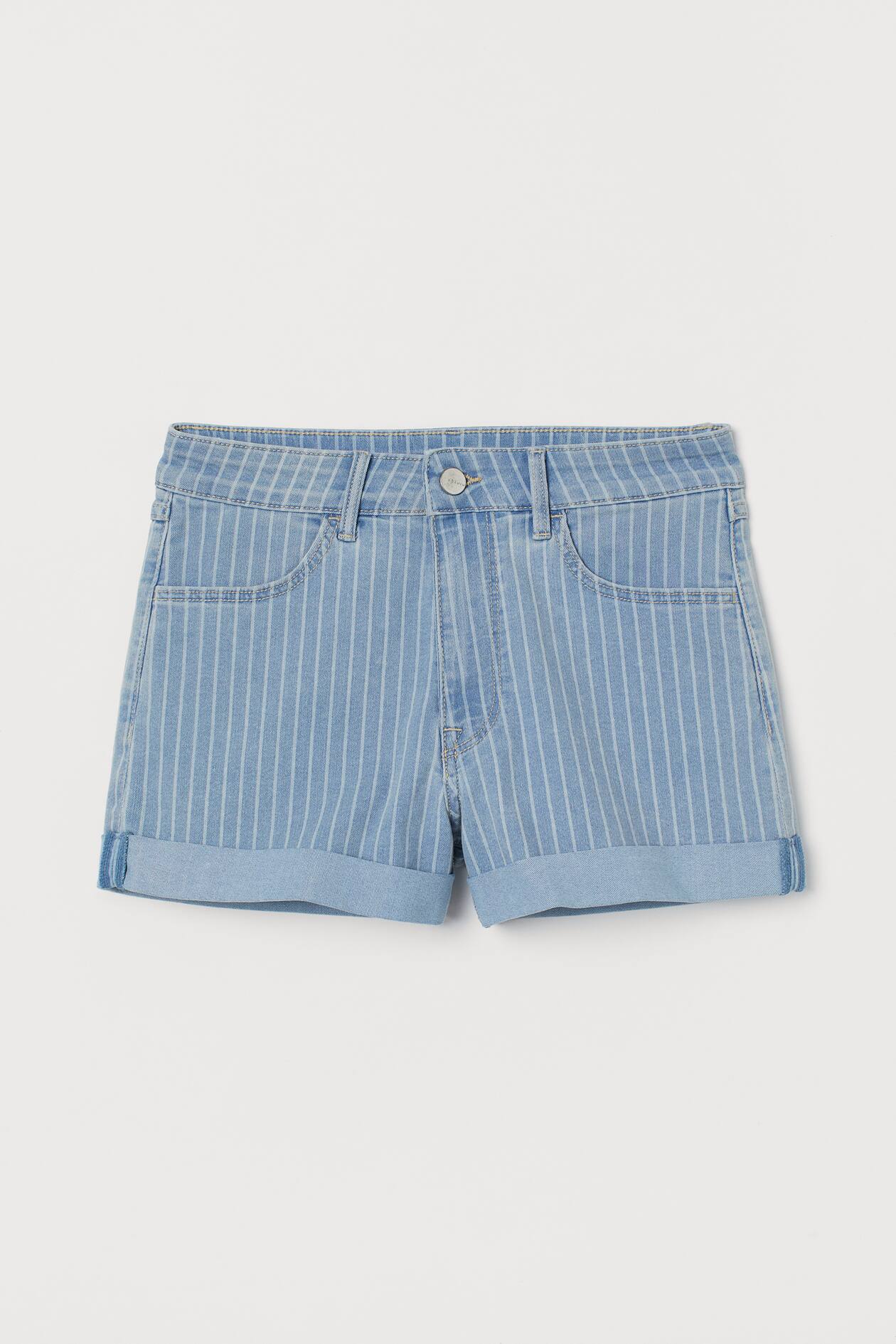 Denim Shorts - Regular waist - Short - Denim blue/striped - Ladies | H&M US