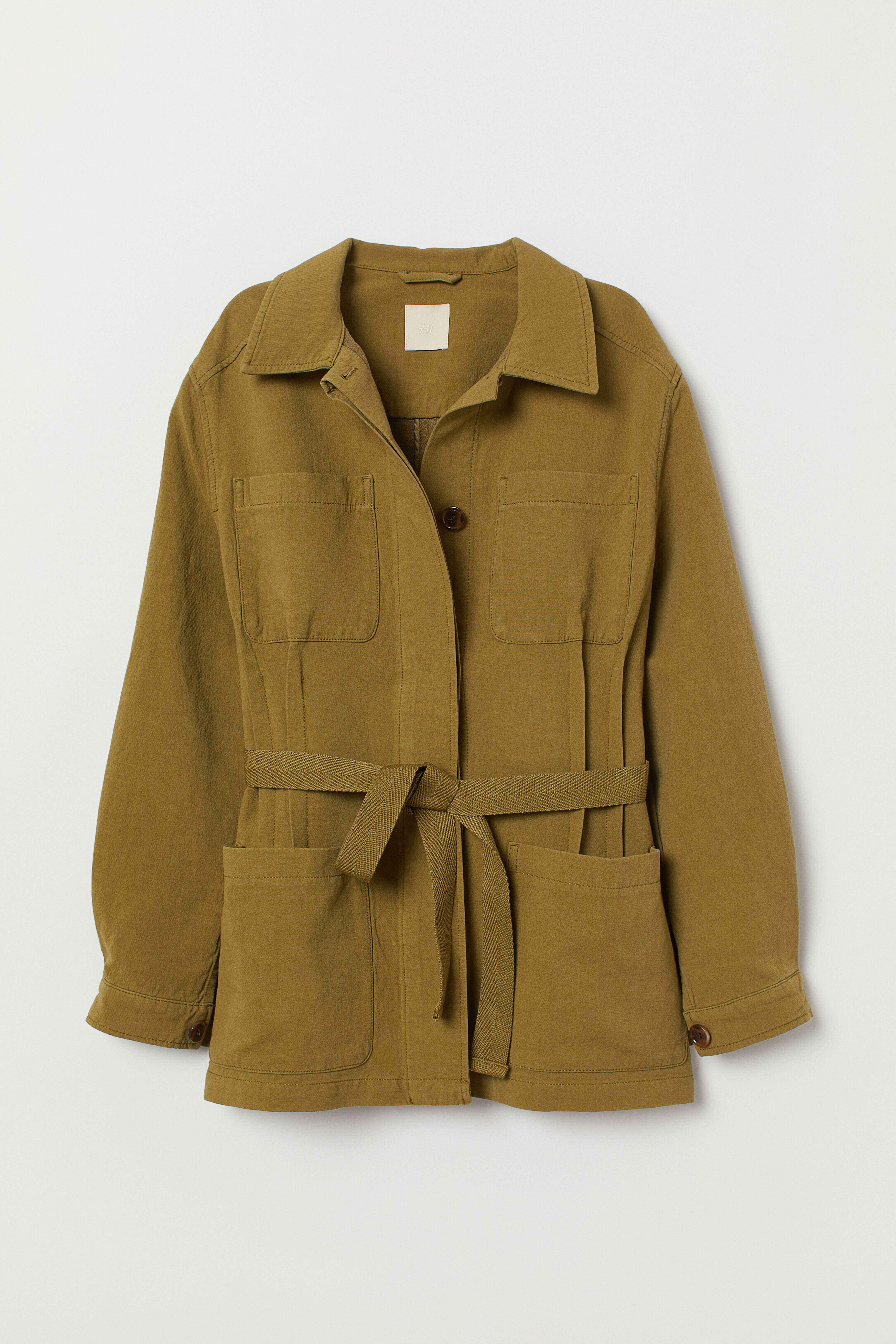 Twill Jacket with Tie Belt - Light khaki green - Ladies | H&M US