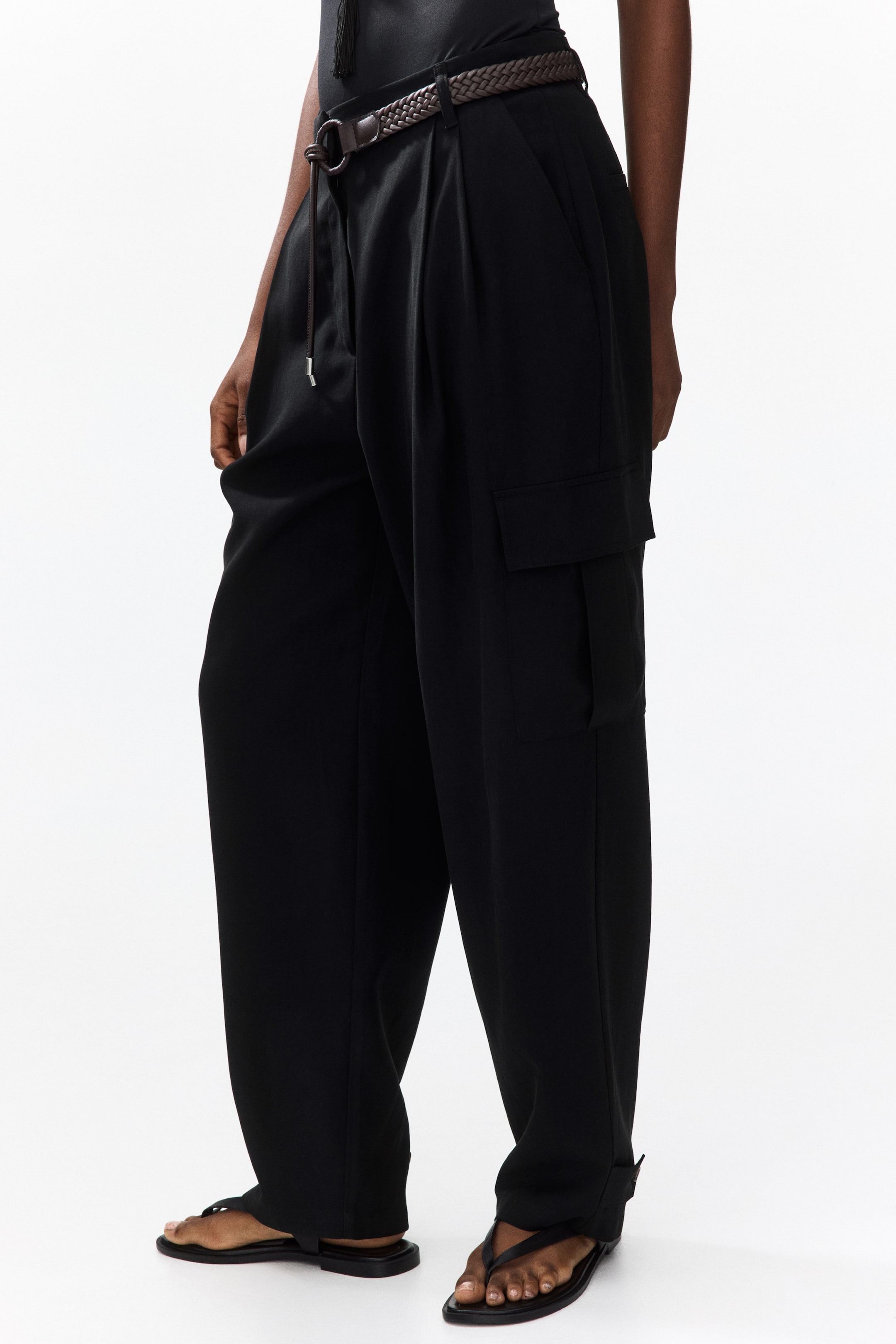 Belted Barrel-Leg Pants