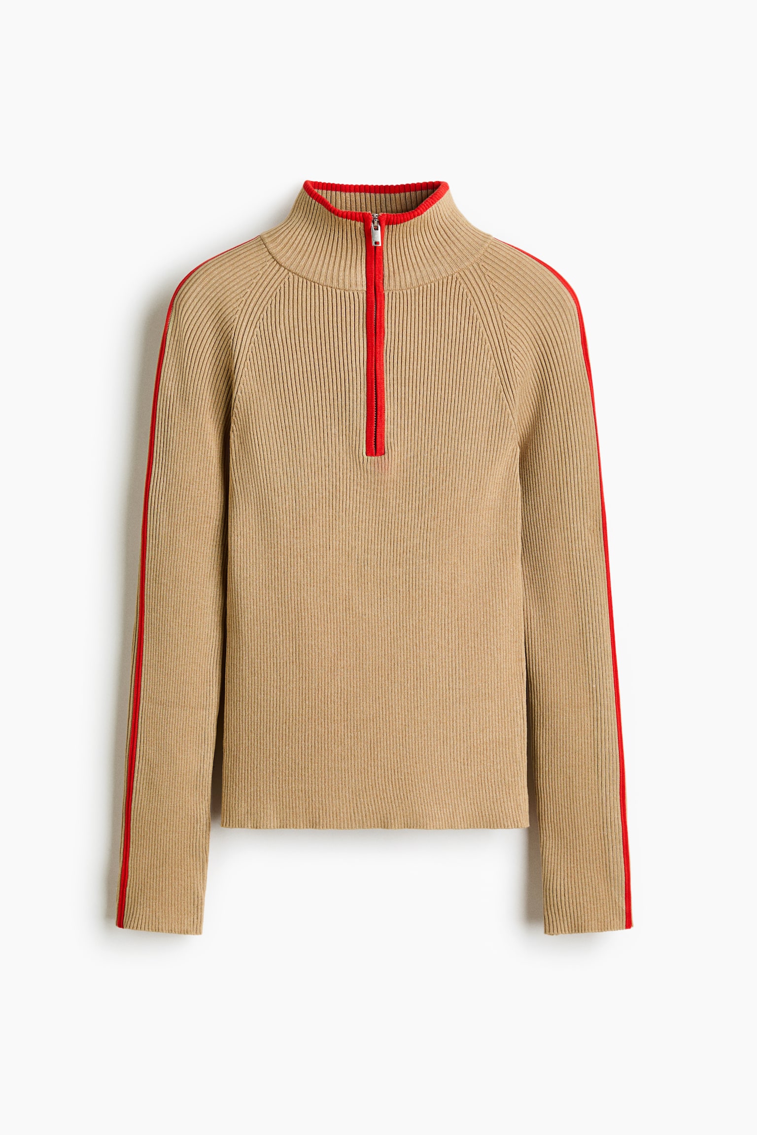 Džemper od rebrastog pletiva s rajsferšlusom - Bež