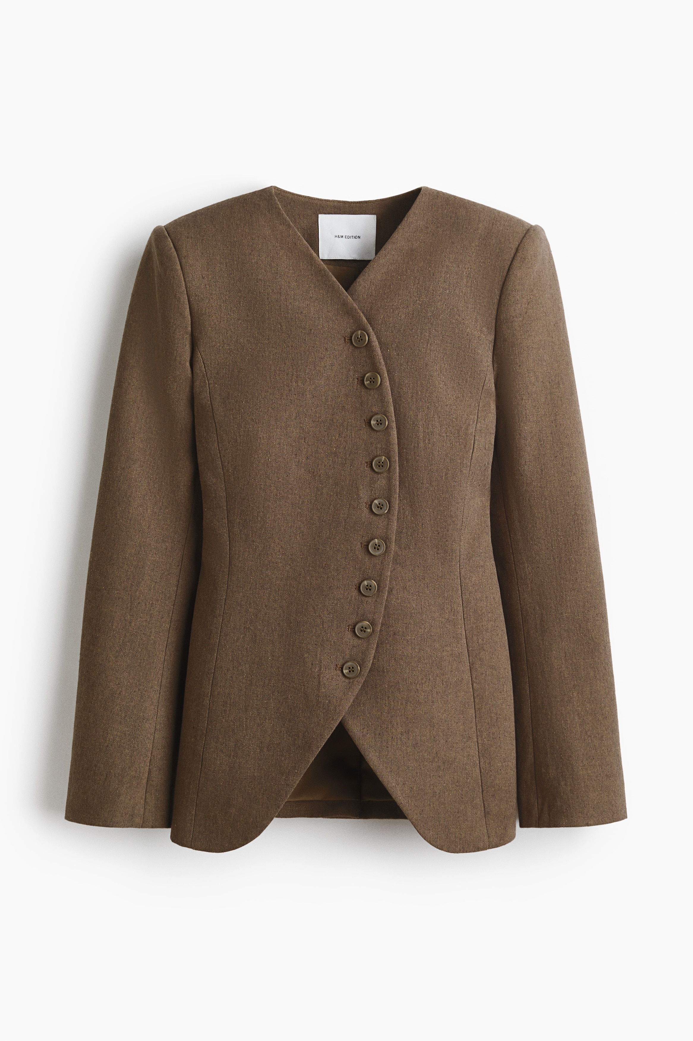 Blazer ajusté en lin mélangé - Taupe foncé