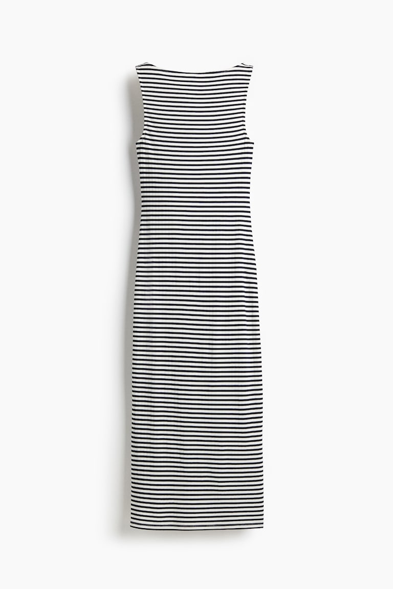 Ribbed Jersey Midi Dress - Black/white striped