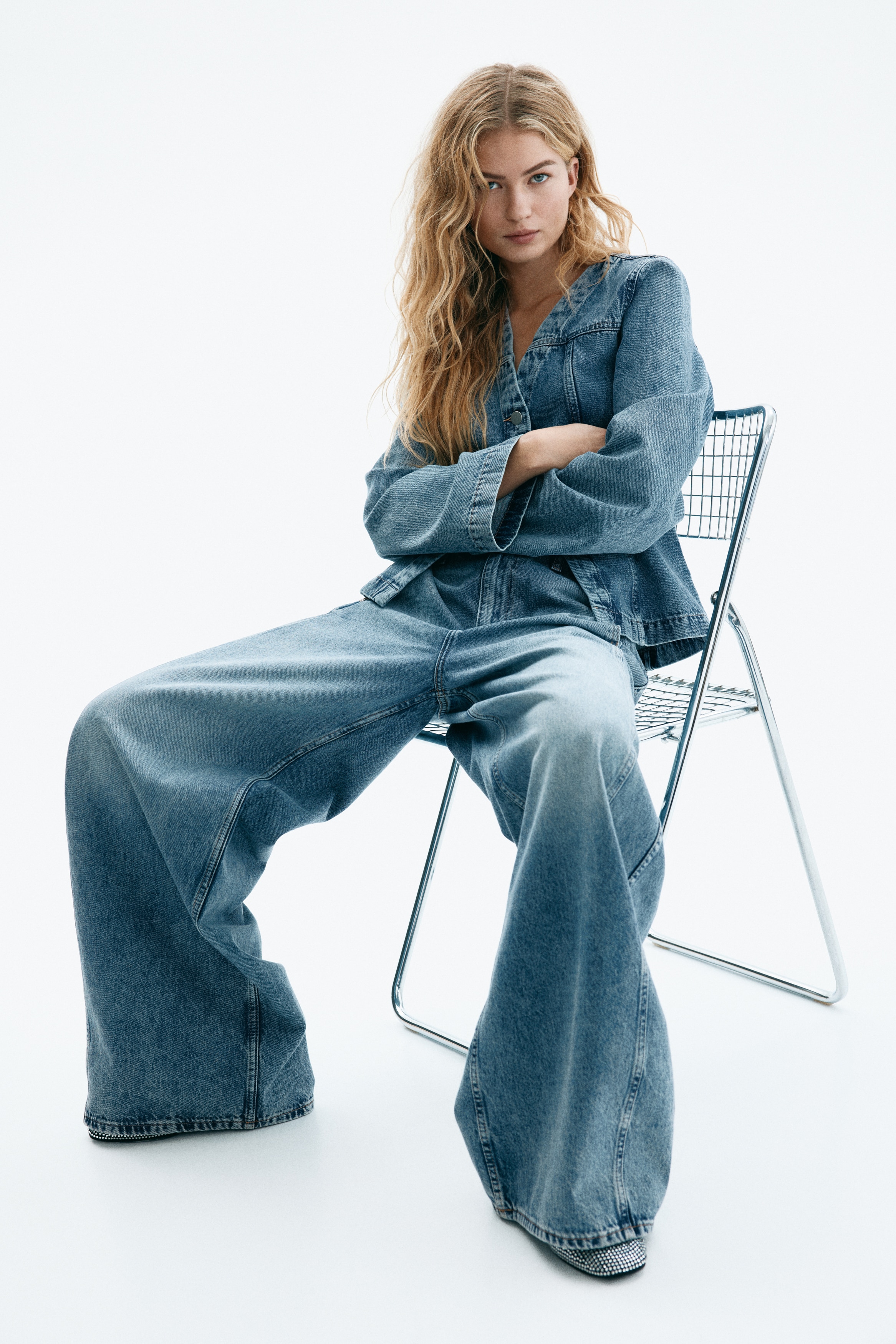 Barrel High Jeans - Washed Denimblau