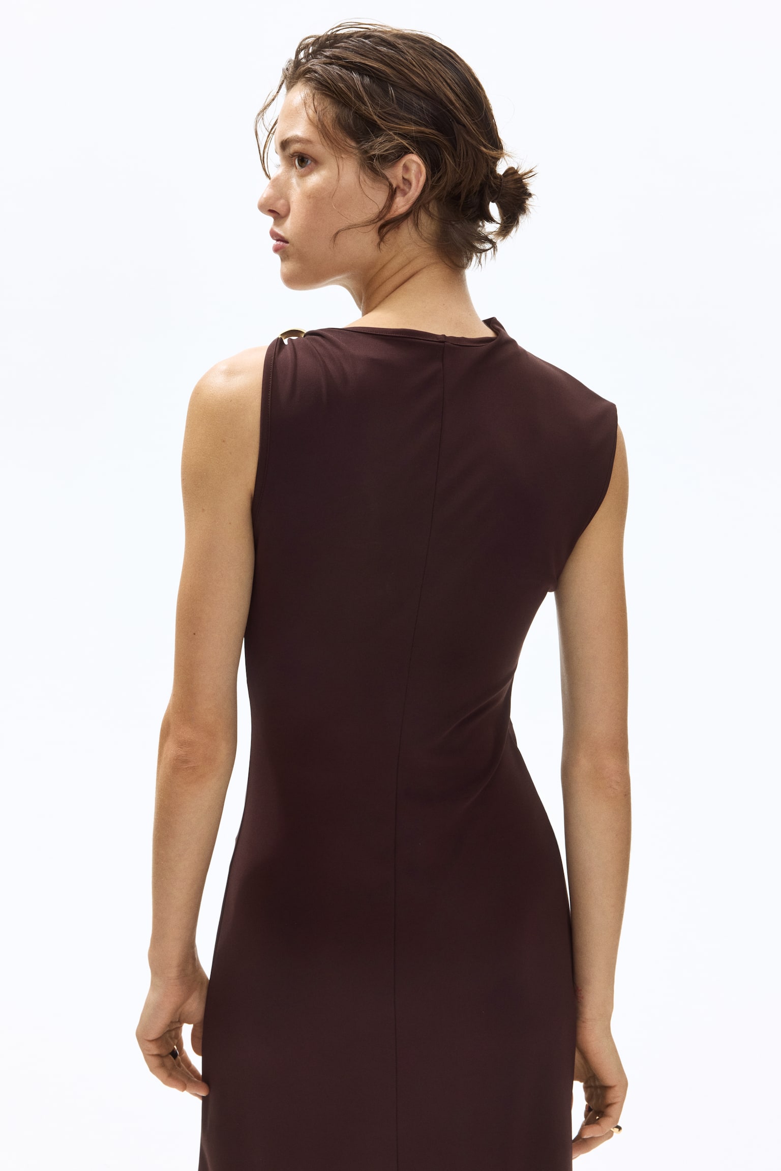 Draped-Detail Jersey Dress-Dark brown - 6