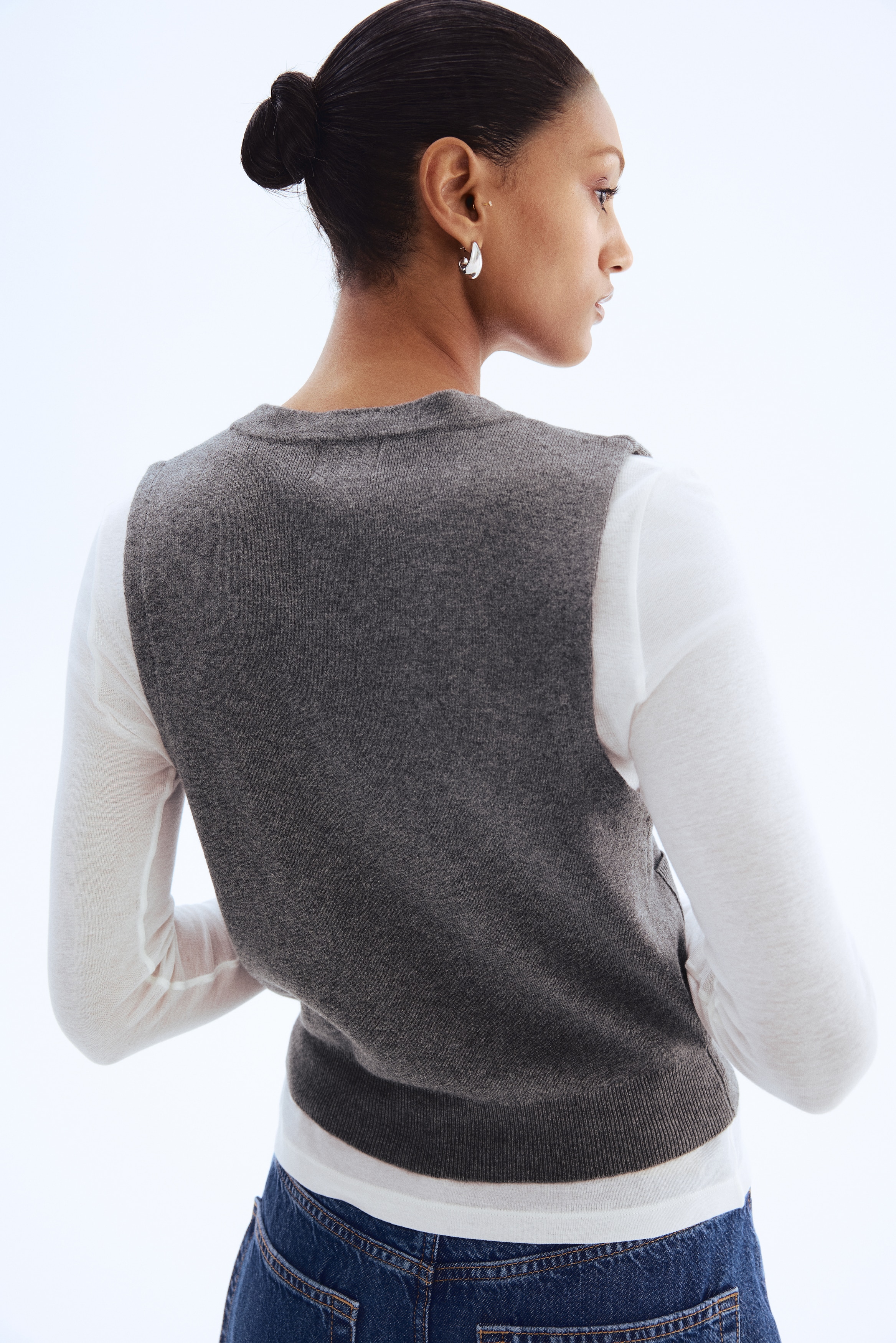 ファインニットベスト - ダークグレーメランジ - レディース | H&M JP