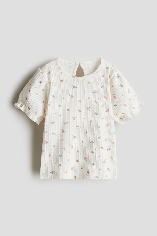 Textured jersey top - Roomwit/bloemen - 1
