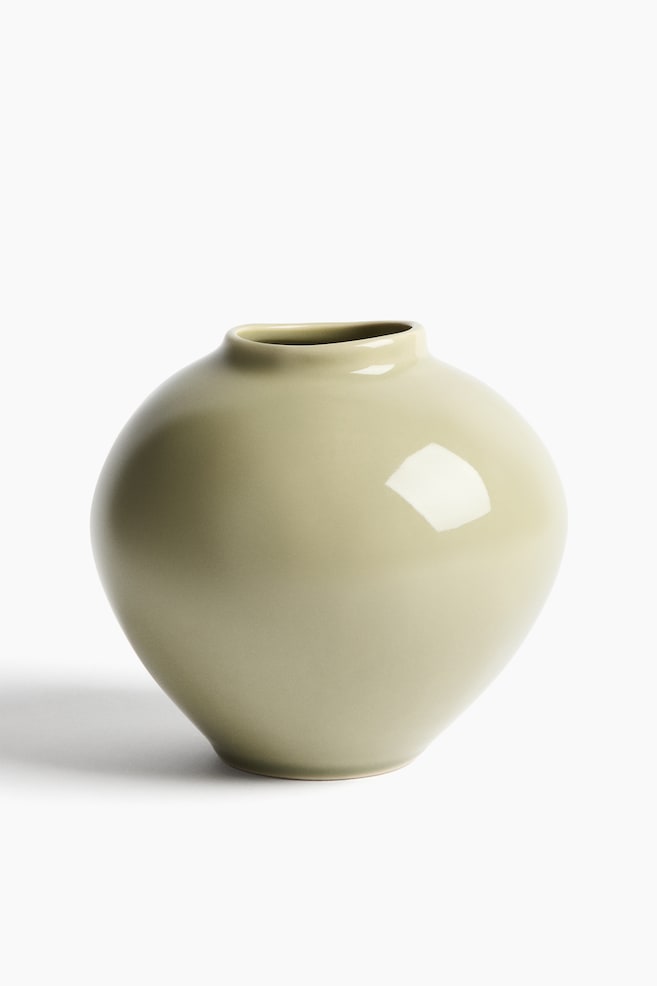 Irregular Stoneware Vase - Light khaki green/Light yellow - 1