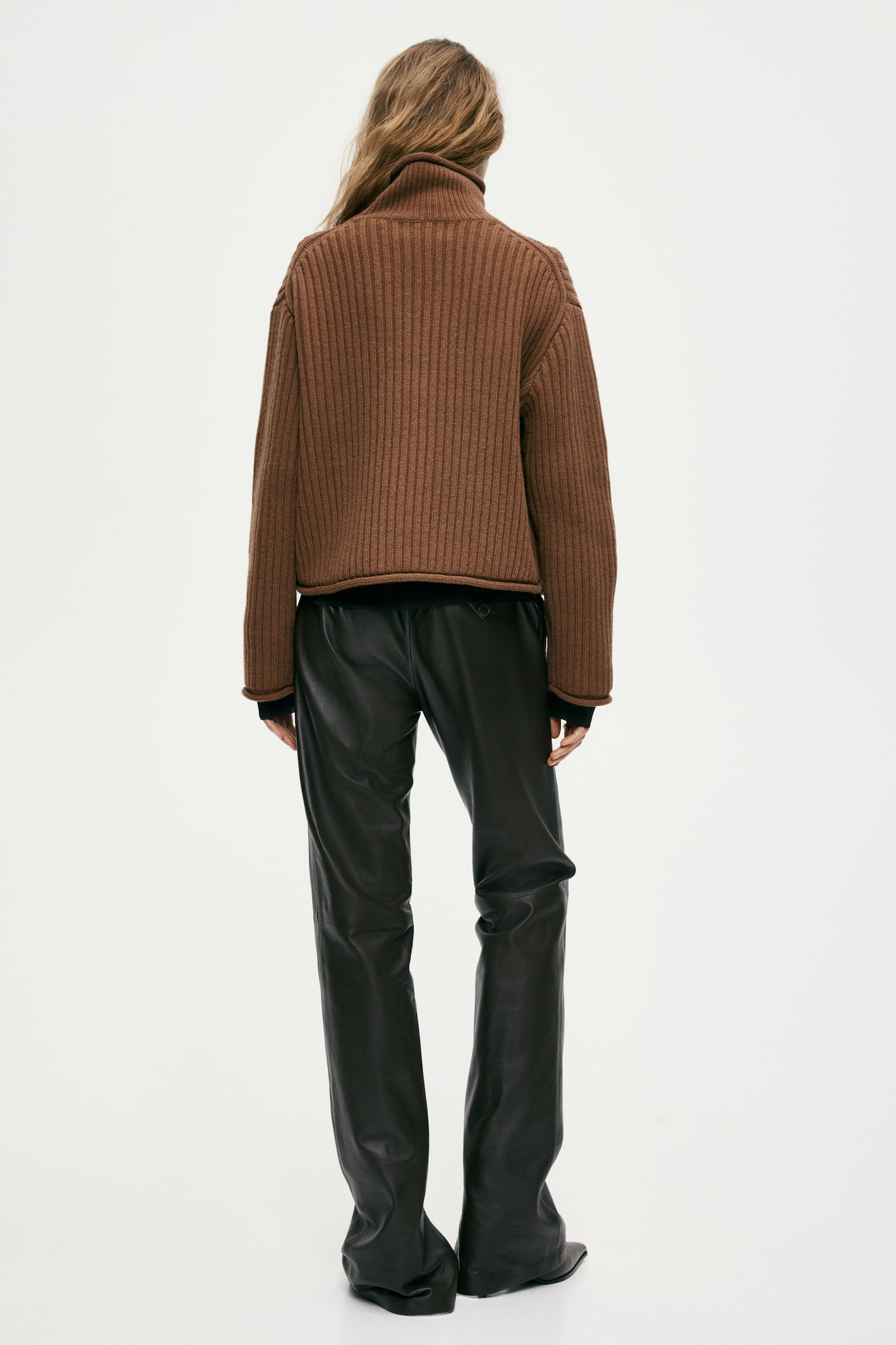 ウールリブニットセーター - ブラウン - 3