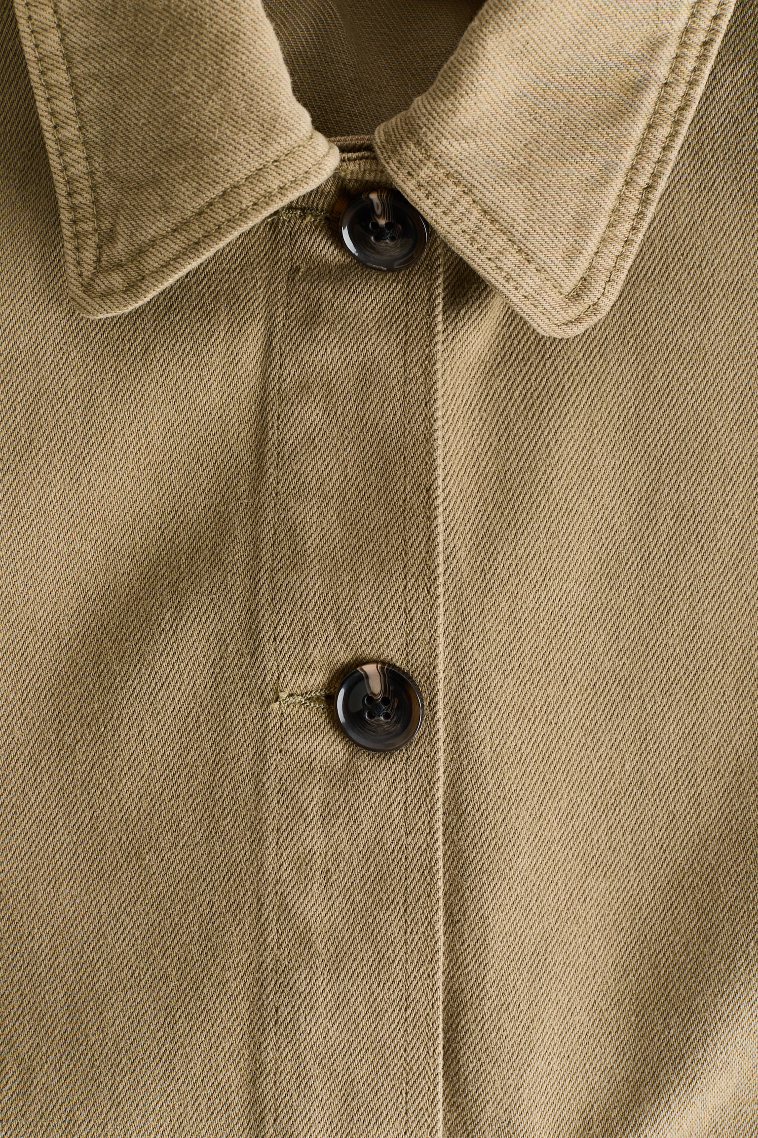Cotton twill shacket - Khaki green/Dark brown - 2