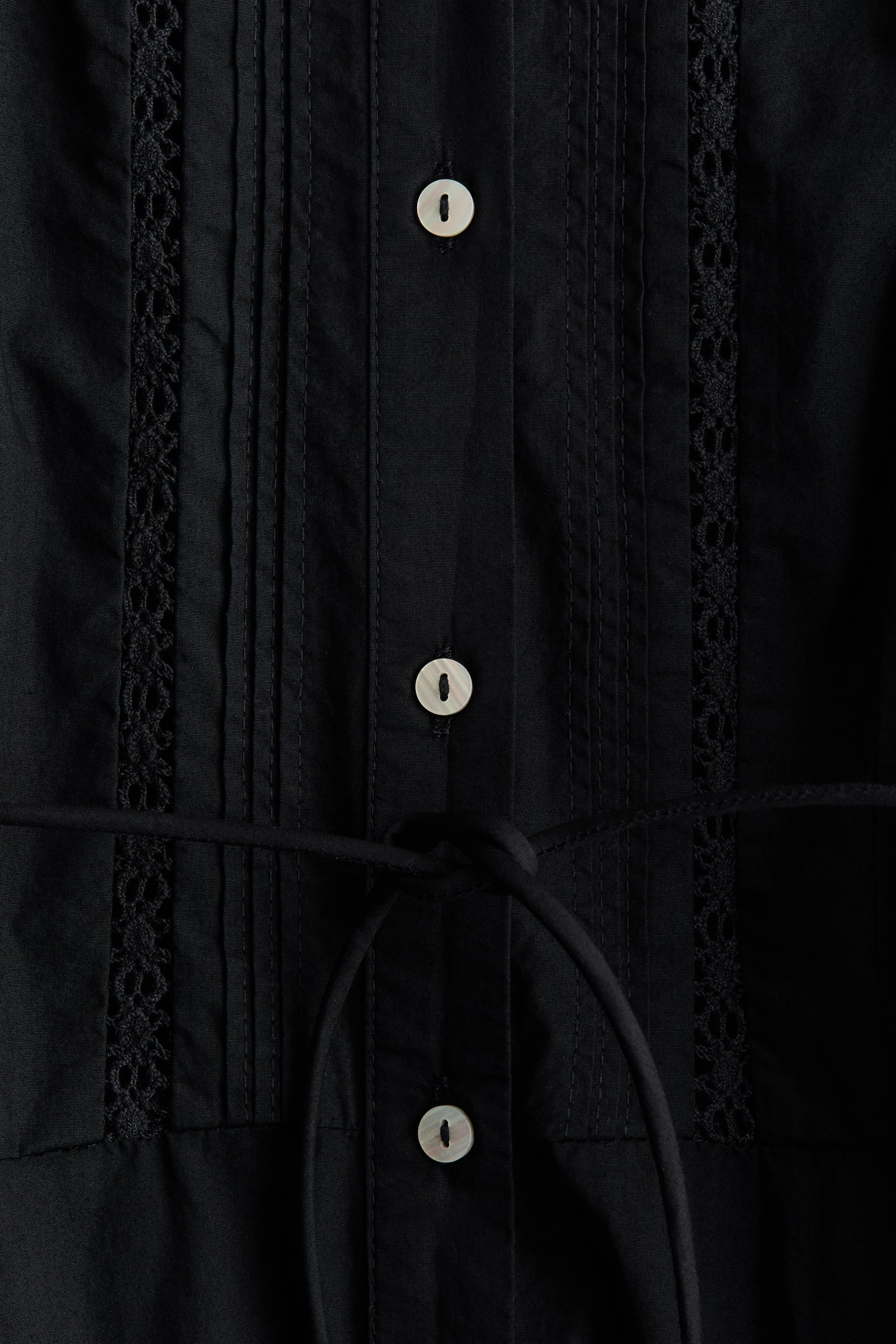Rochie tip cămașă de bumbac cu pliuri decorative - Negru - 6