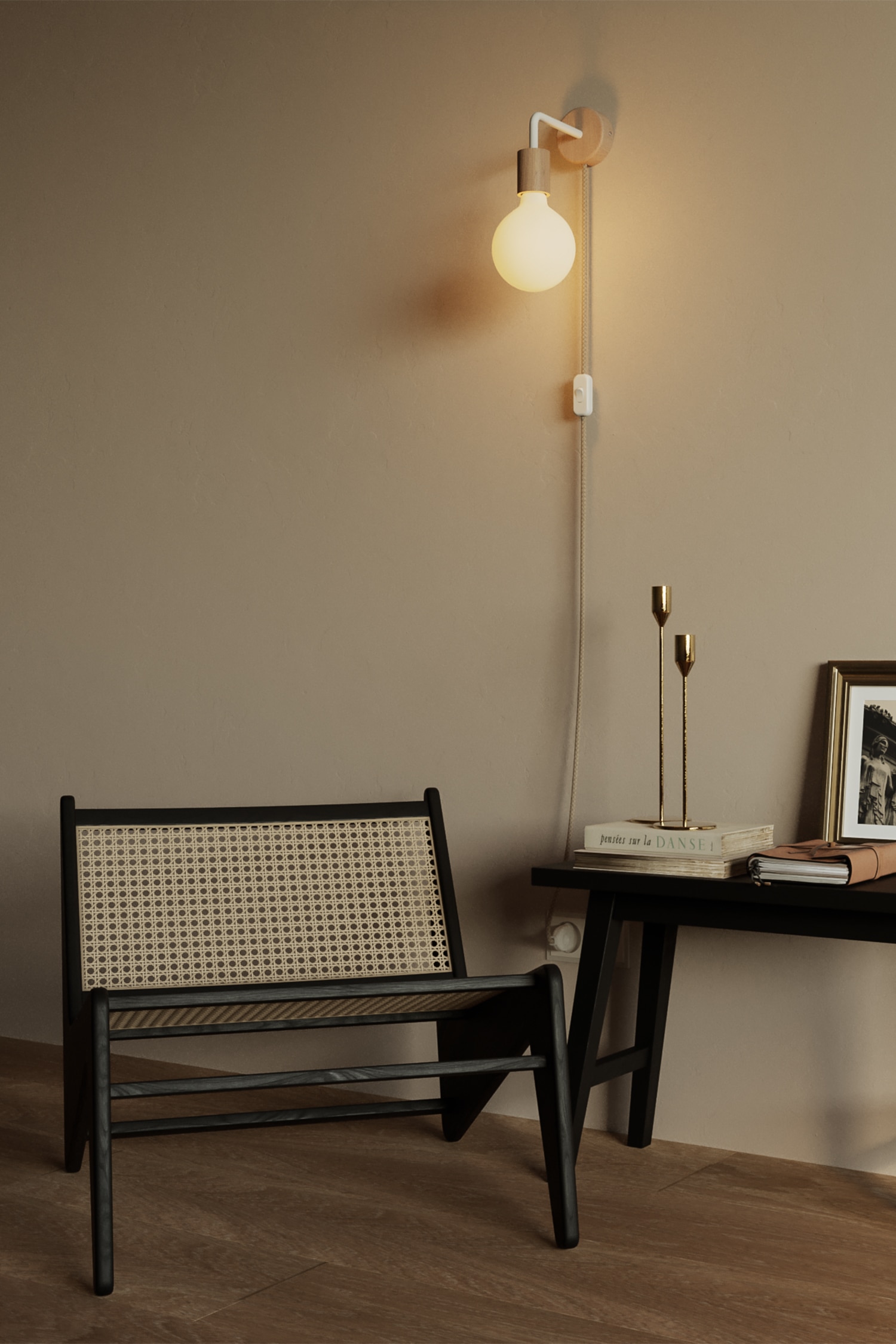 Spostaluce Wall Lamp With Light Bulb - Natural Wood/white