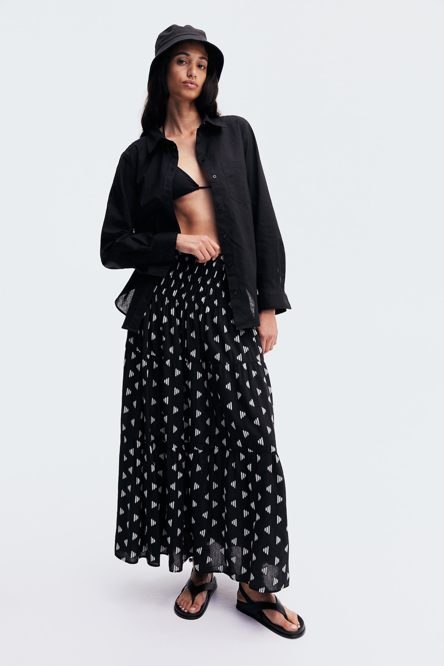 Embroidered Maxi Skirt - Black/White - 7