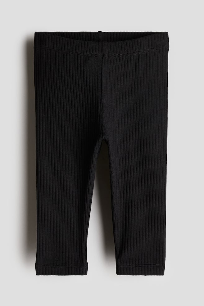 Ribbed Cotton Leggings - Black/Light dusty pink - 1