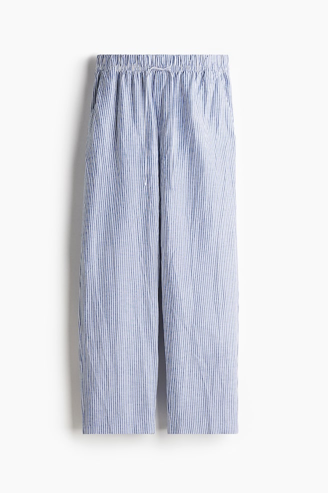 Linen-blend drawstring trousers - Dark blue/White striped - 1