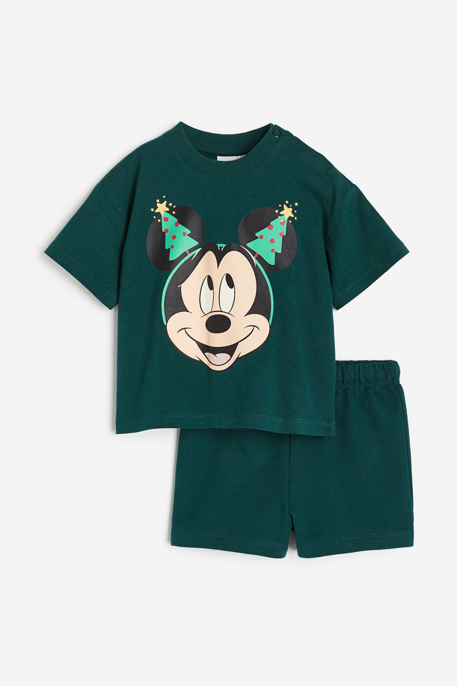 2-piece Cotton Set - Dark green/Mickey Mouse - 1