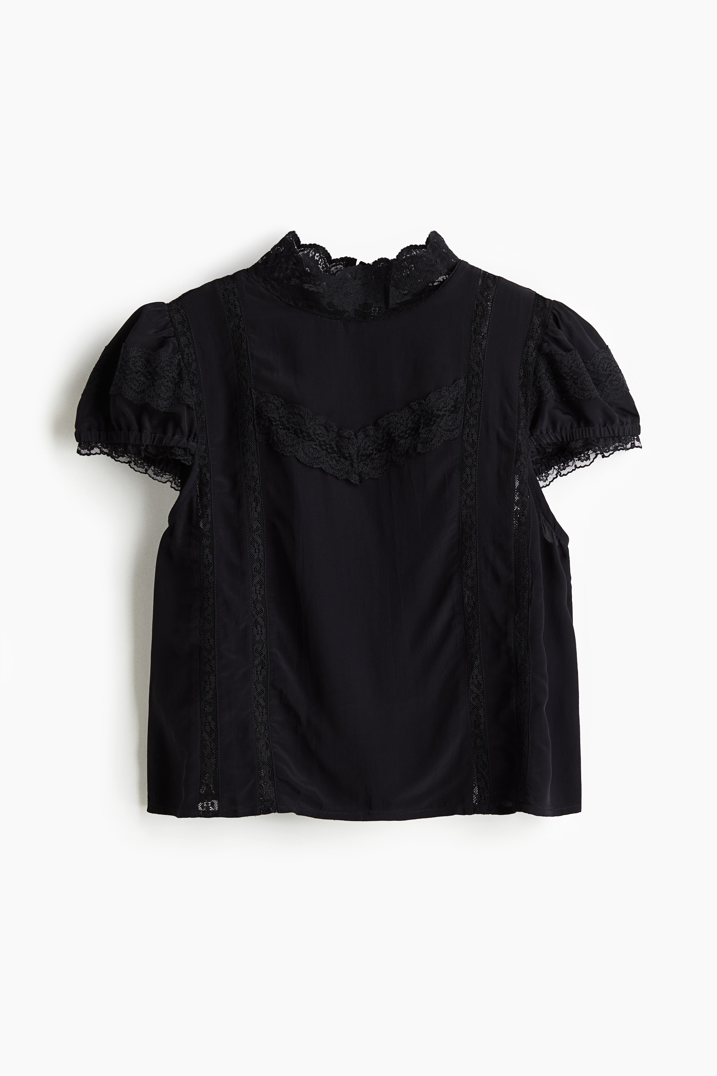 Μπλούζα με δαντελένιες λεπτομέρειες - Μαύρο