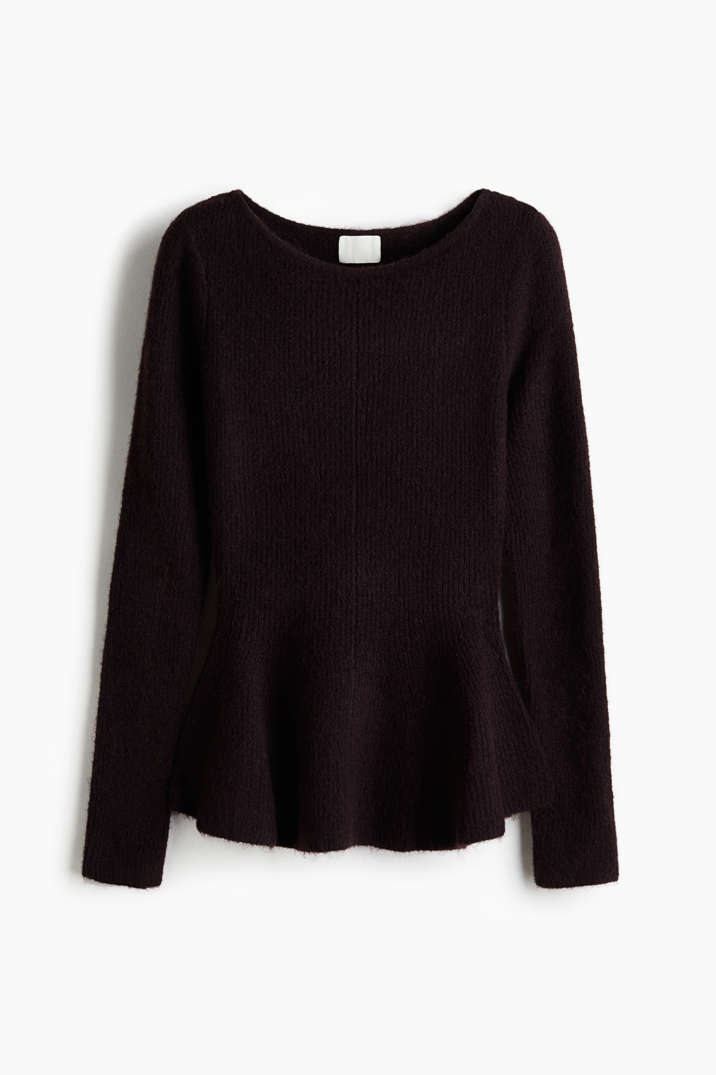 Suéter con peplum en tejido acanalado - Borgoña/Crema/Gris oscuro/Greige jaspeado