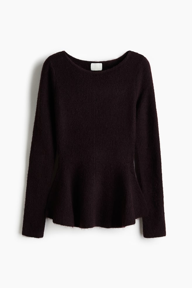 Top péplum en maille côtelée - Bordeaux/Grège chiné/Crème/Gris foncé - 1