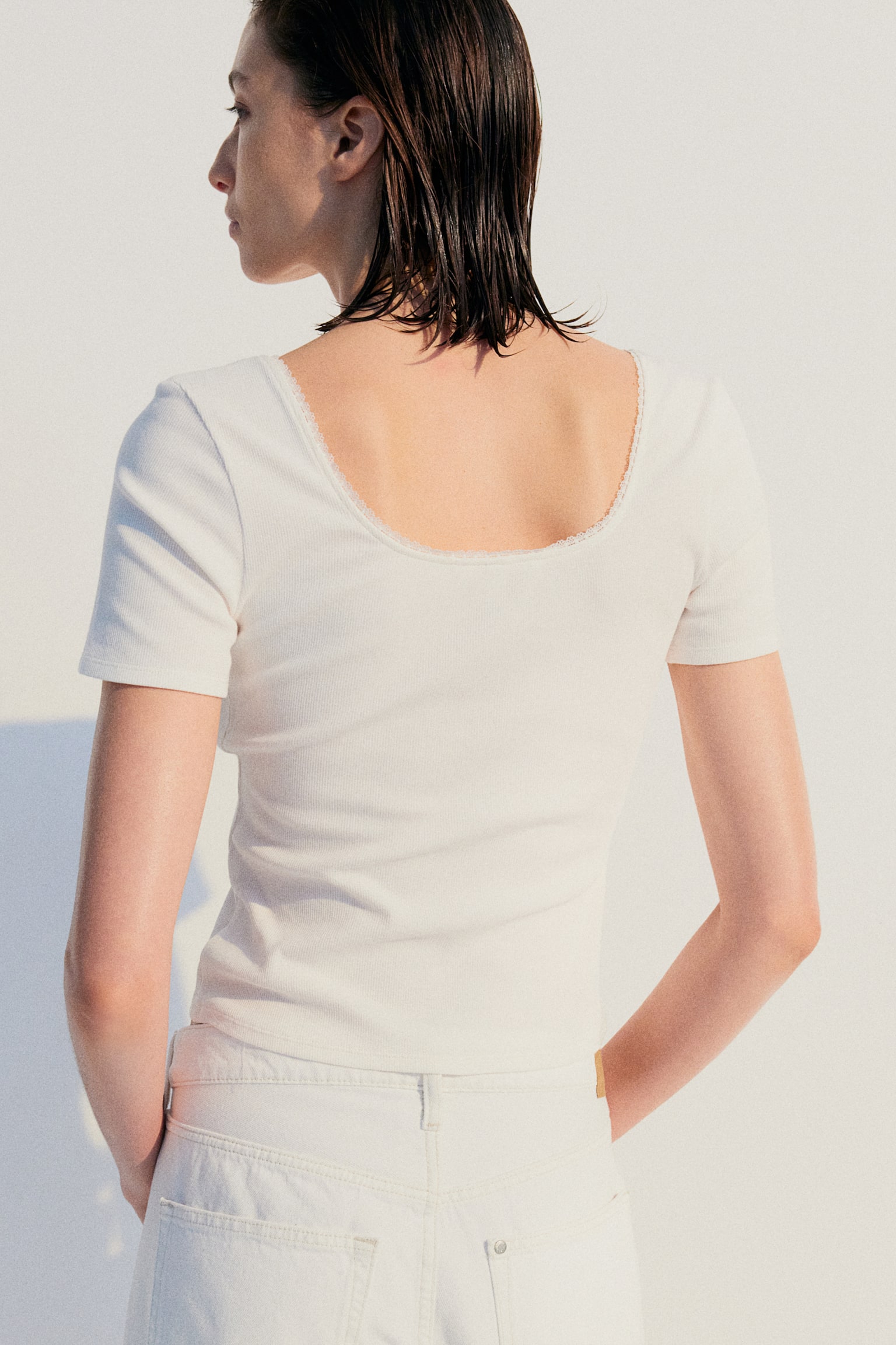 Rib Jersey Top - White/Light yellow - 6