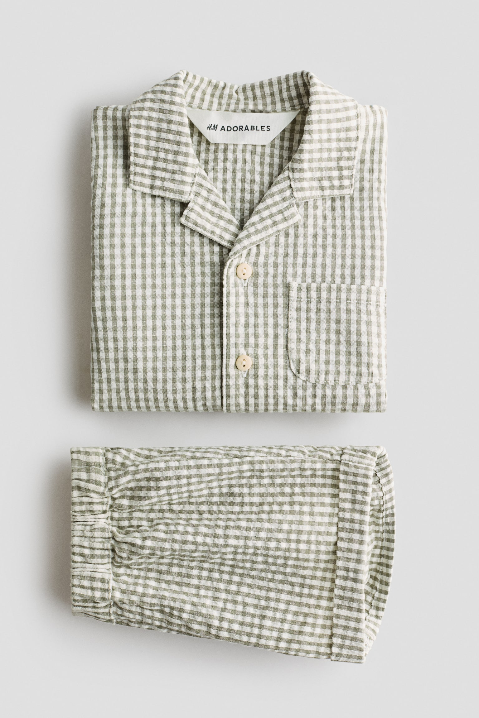 2-delt sæt i bæk og bølge af bomuld - Light khaki green/White checked - 4