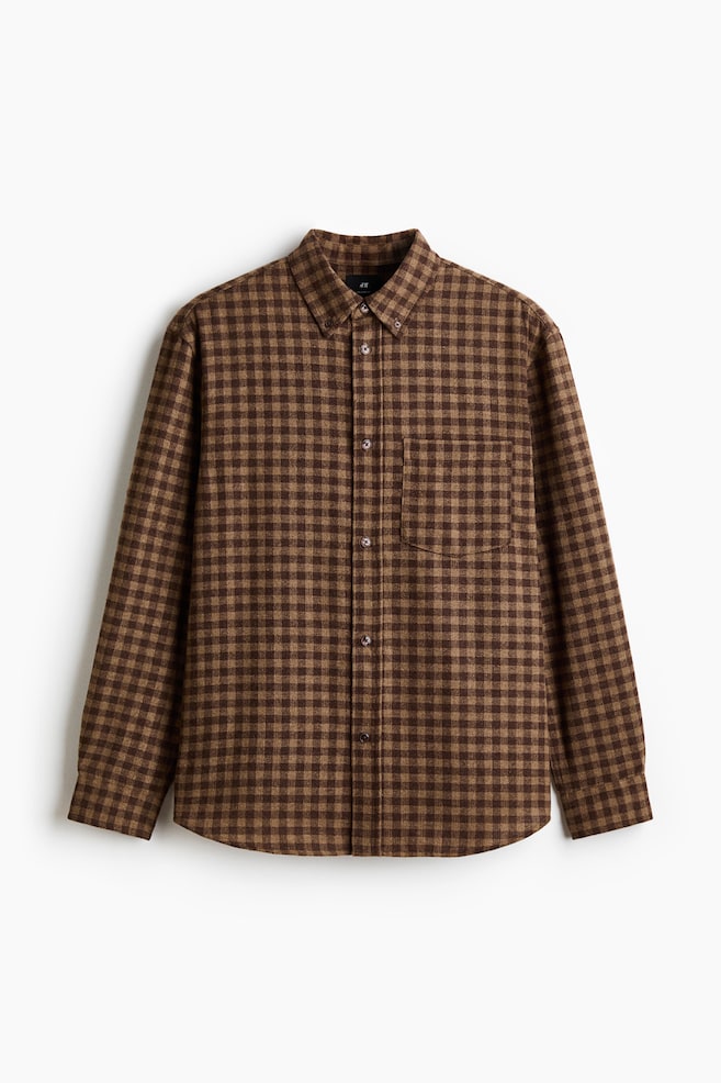 Relaxed-Fit Wool-Blend Shirt - Dark taupe/checked - 1