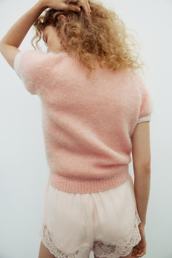 Top en mezcla de mohair - Rosa empolvado/Gris claro jaspeado - 3