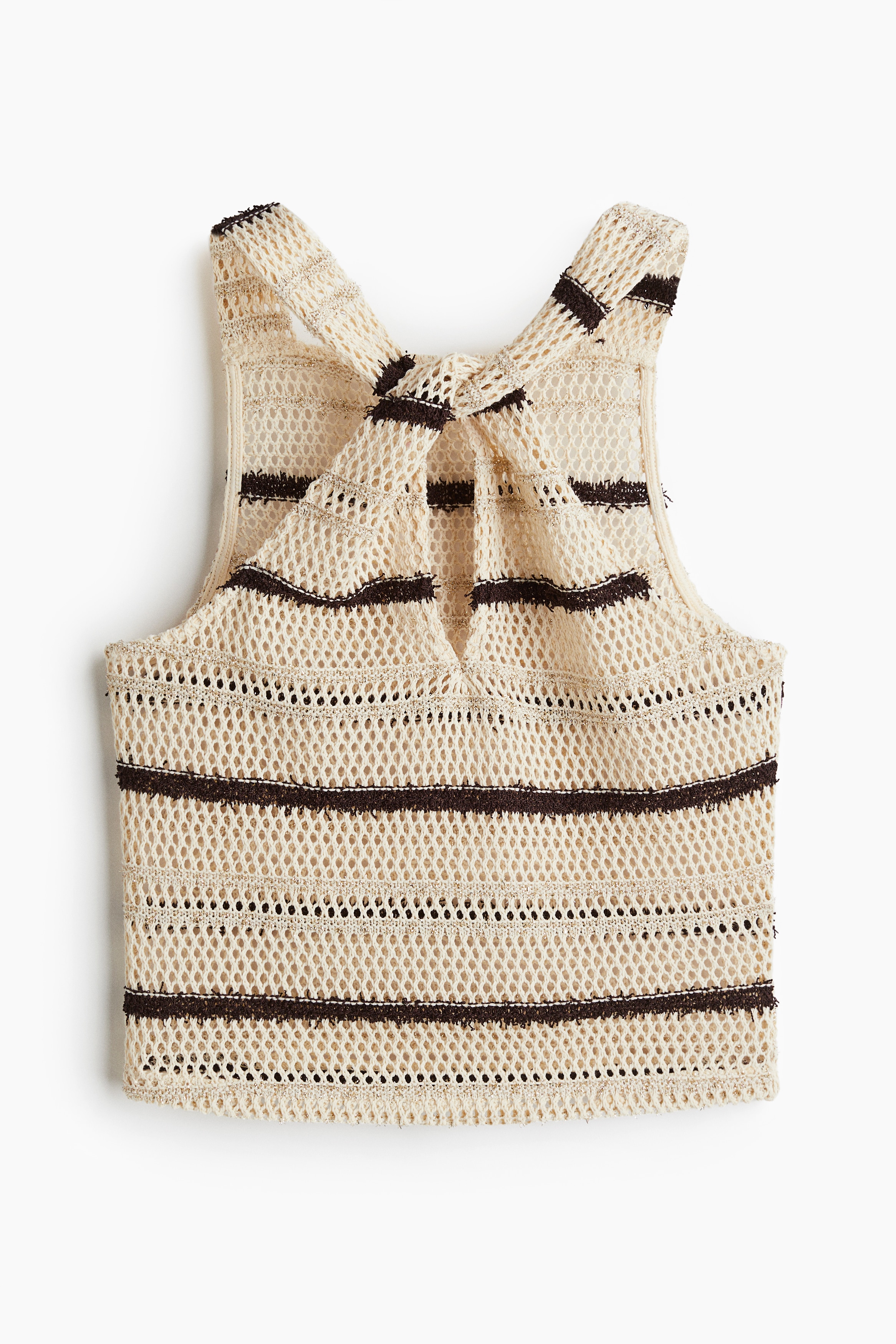 Shimmering hole-knit top - Beige/Striped