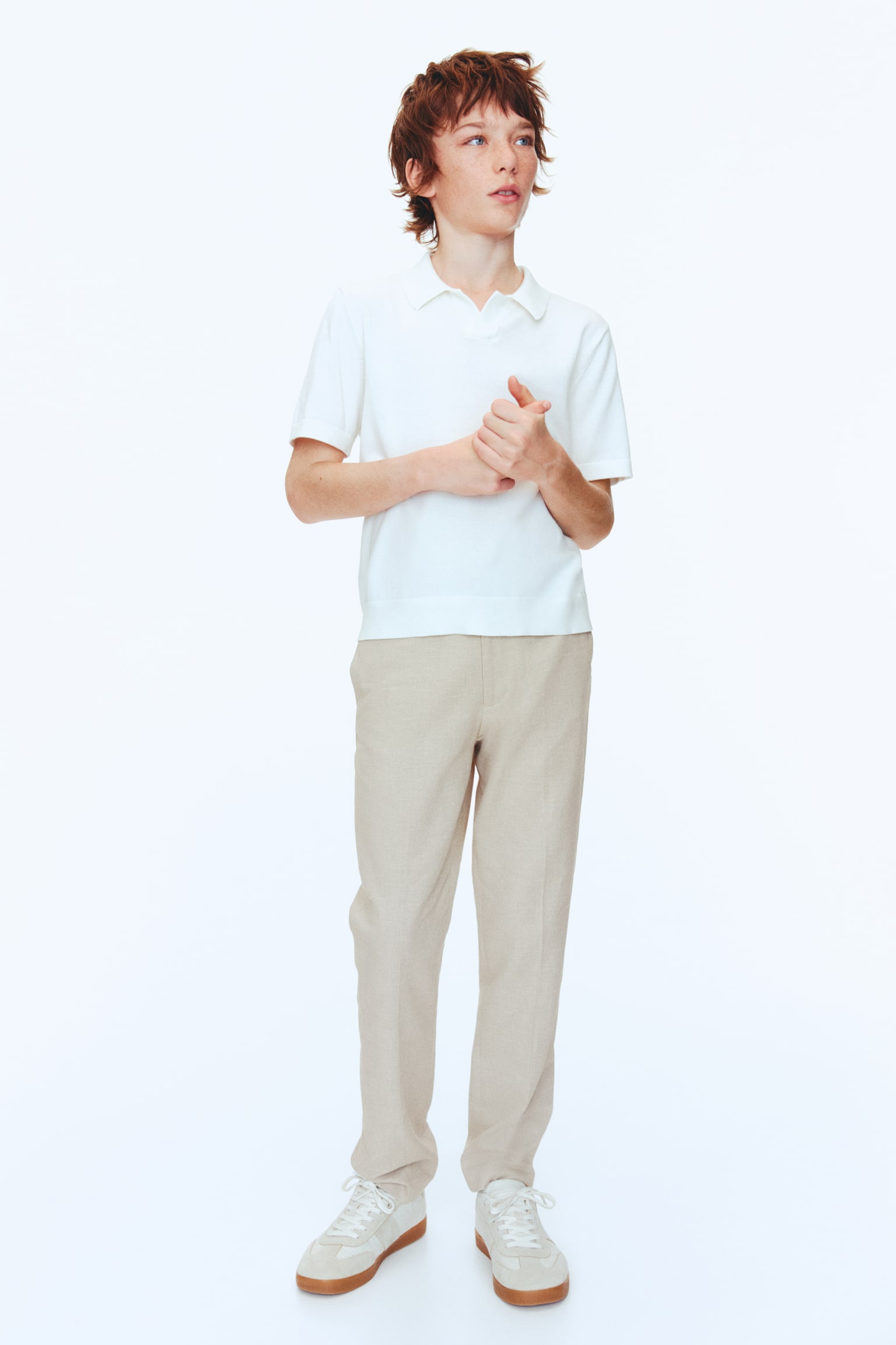 Tailored trousers - Light beige/Navy blue/Light blue - 1