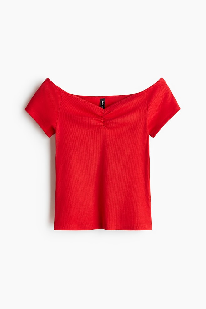 Ribbed Boat-Neck Top - Red/Cream/Black/Light blue/striped/Red/striped/Light blue - 1
