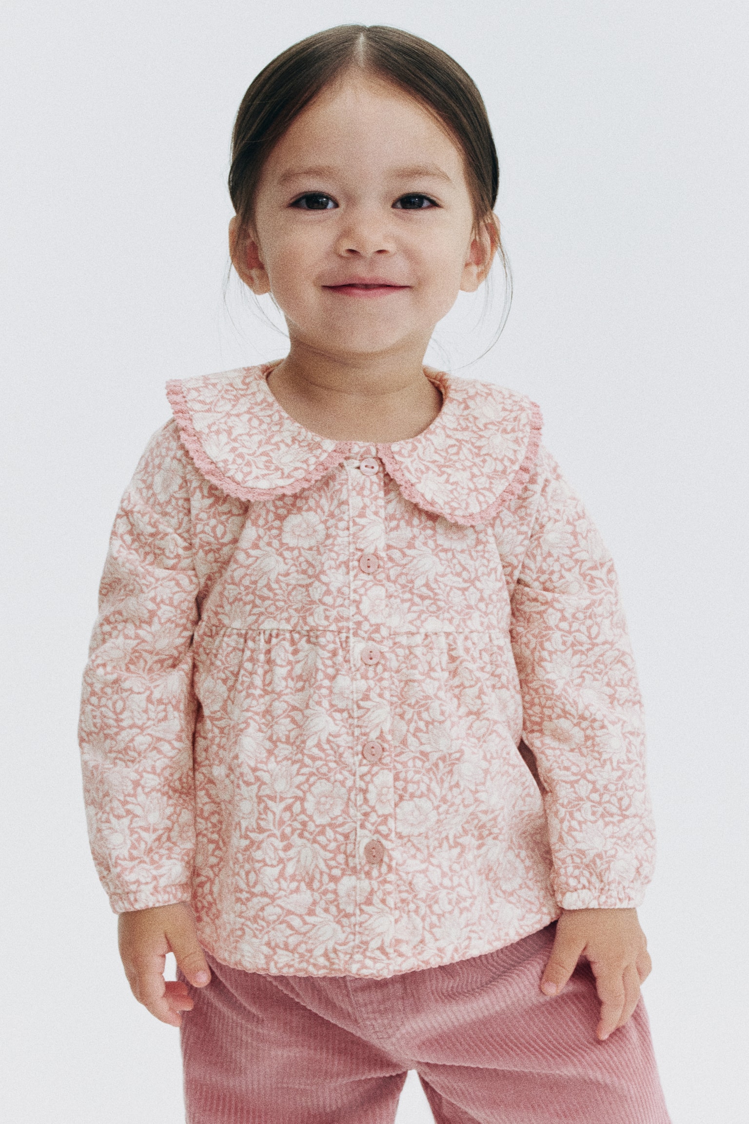 Детская блузка H&M Patterned Corduroy Blouse, цвет: Розовый / С принтом — фото 2