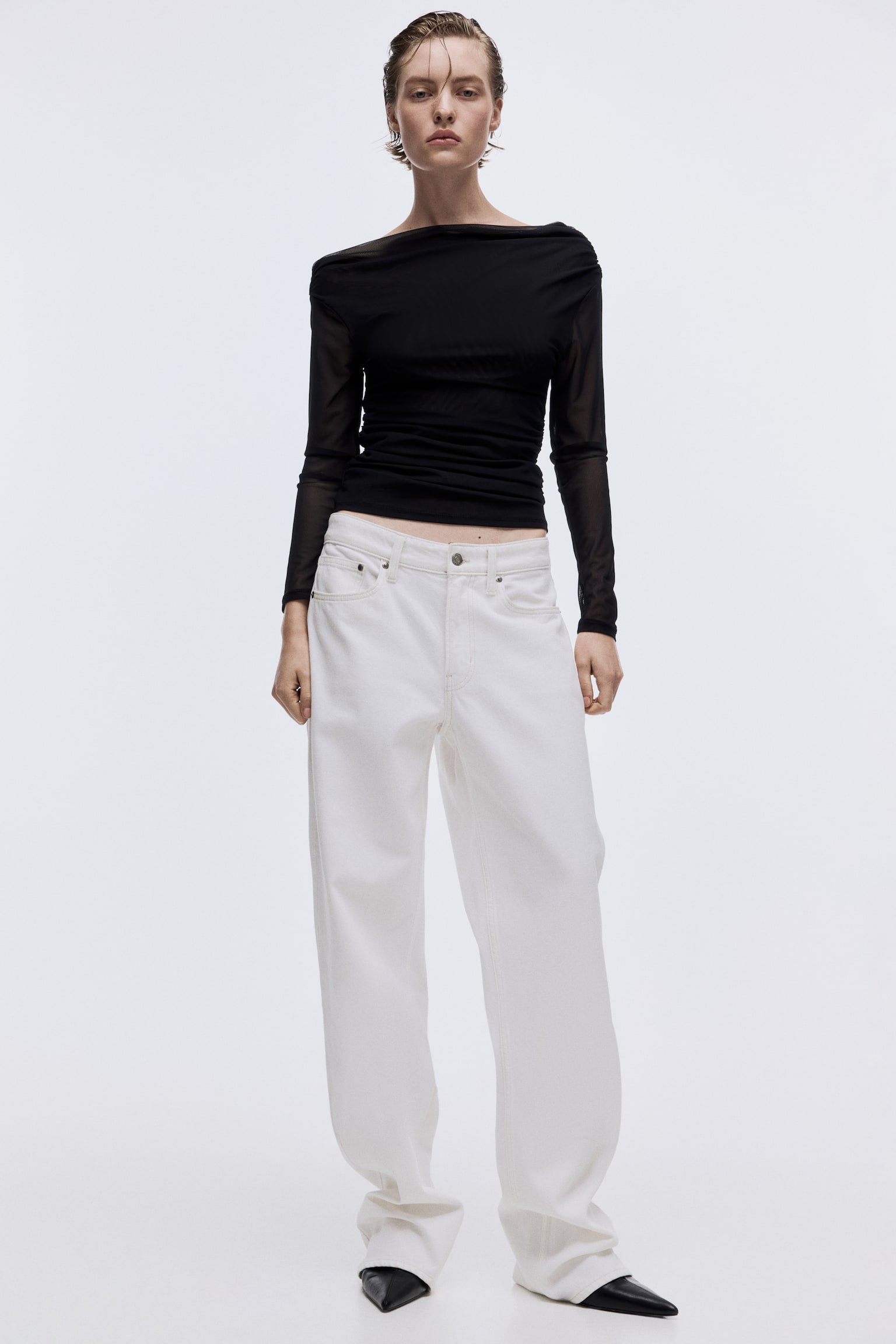 One-shoulder mesh top - Black/Dark plum purple/Dark mole - 5