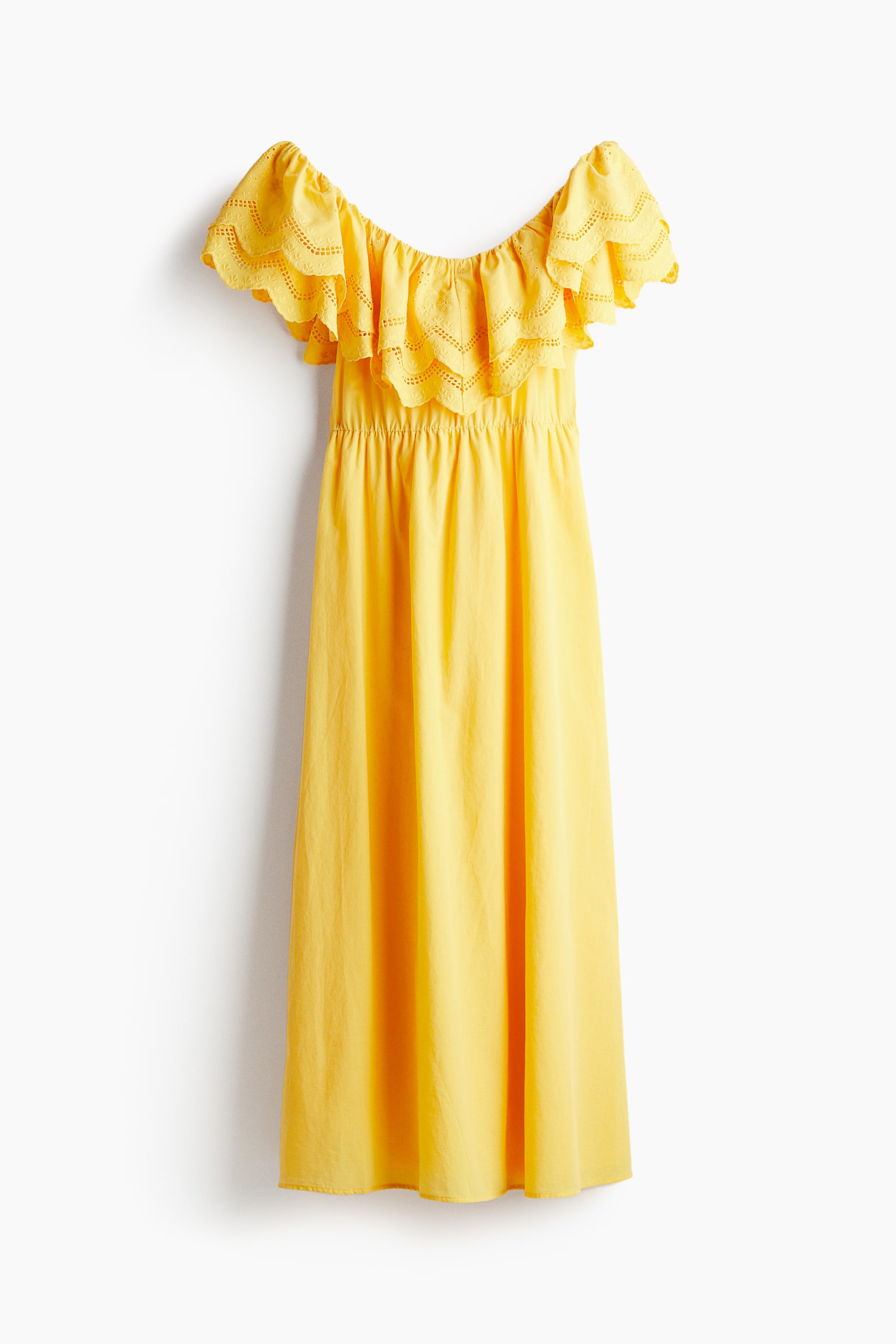 Off The Shoulder Cotton Dress - Yellow/White - 2