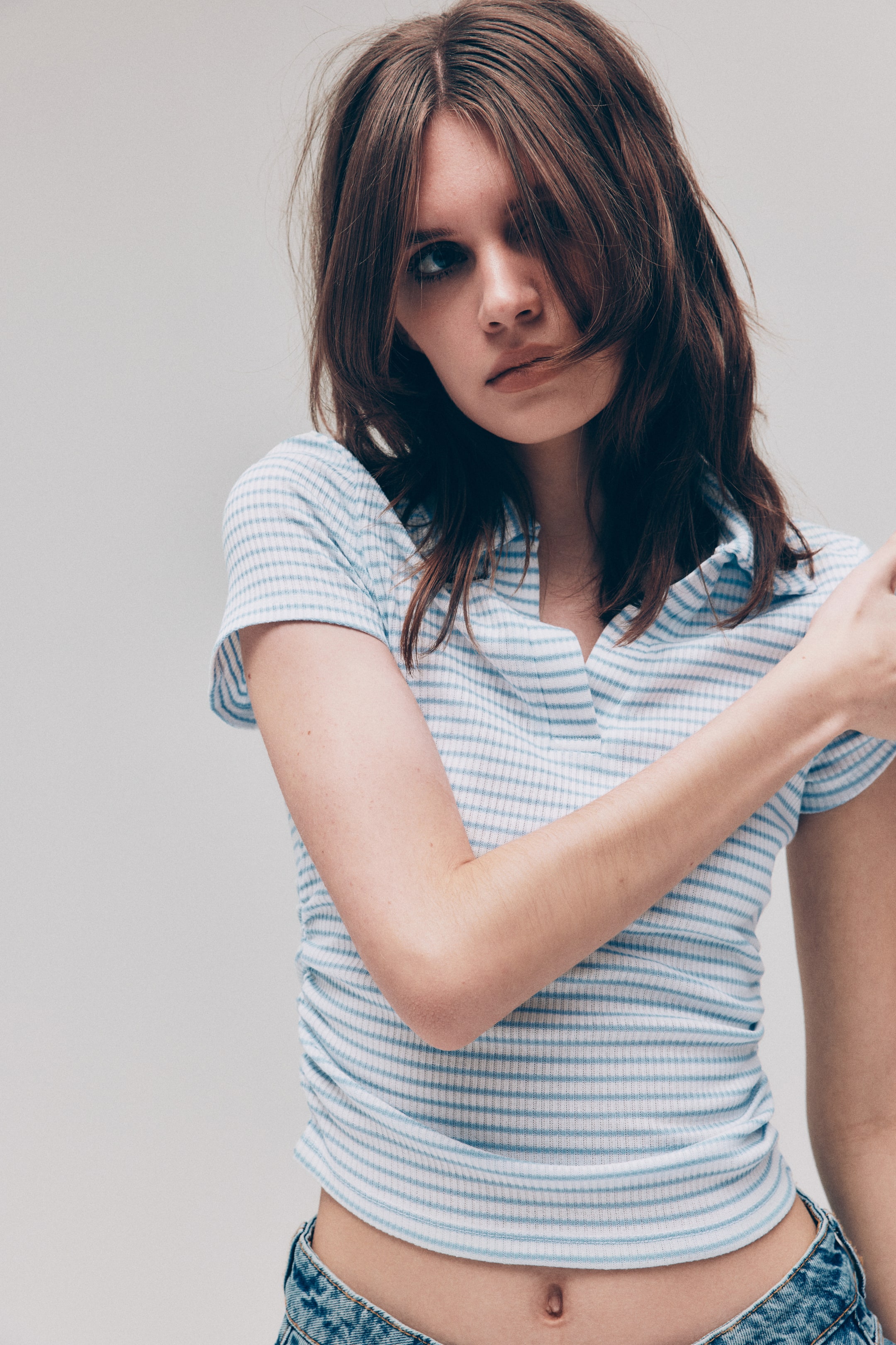 View larger image: Ribbed collared top - Light blue/Striped - Ladies | H&M IN 1