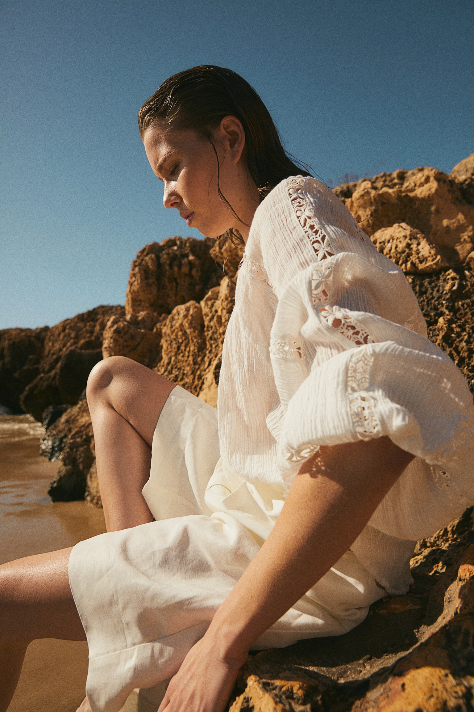 Blouse avec dentelle - Blanc - 6