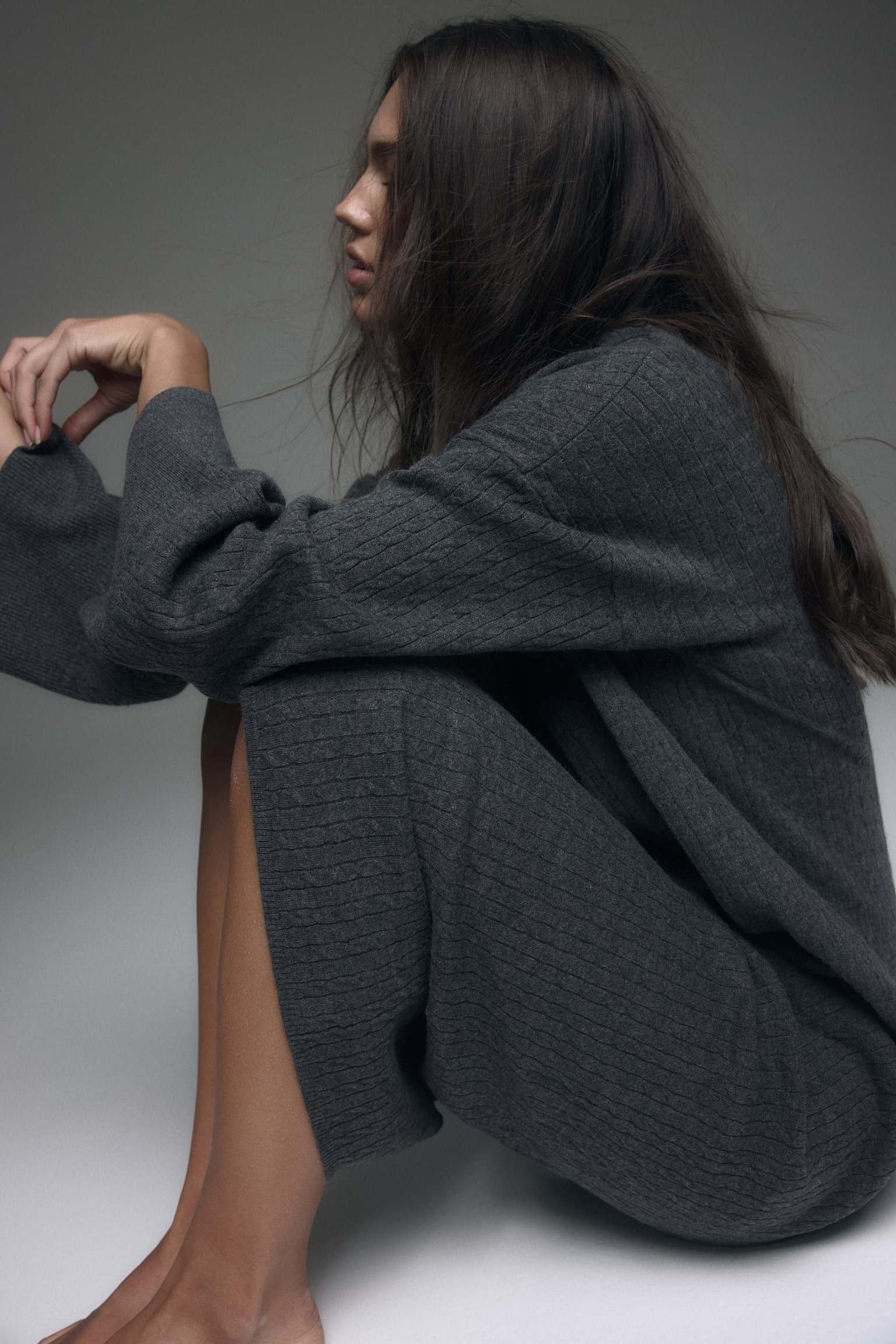 Cable-knit dress - Dark grey marl/Cream/Black - 1