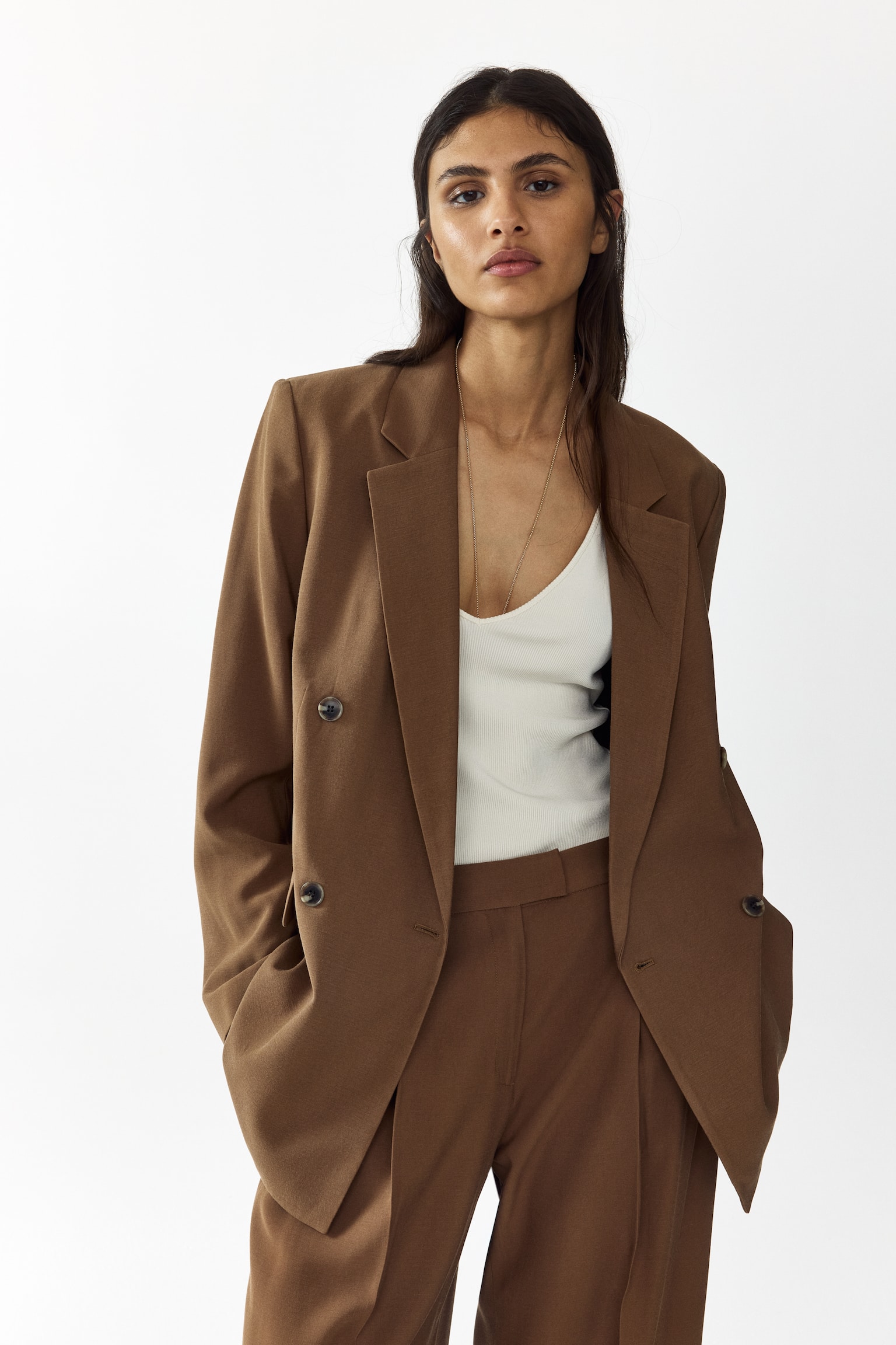 Double-breasted blazer - Brown/Light pink/Cream/Dark brown - 1