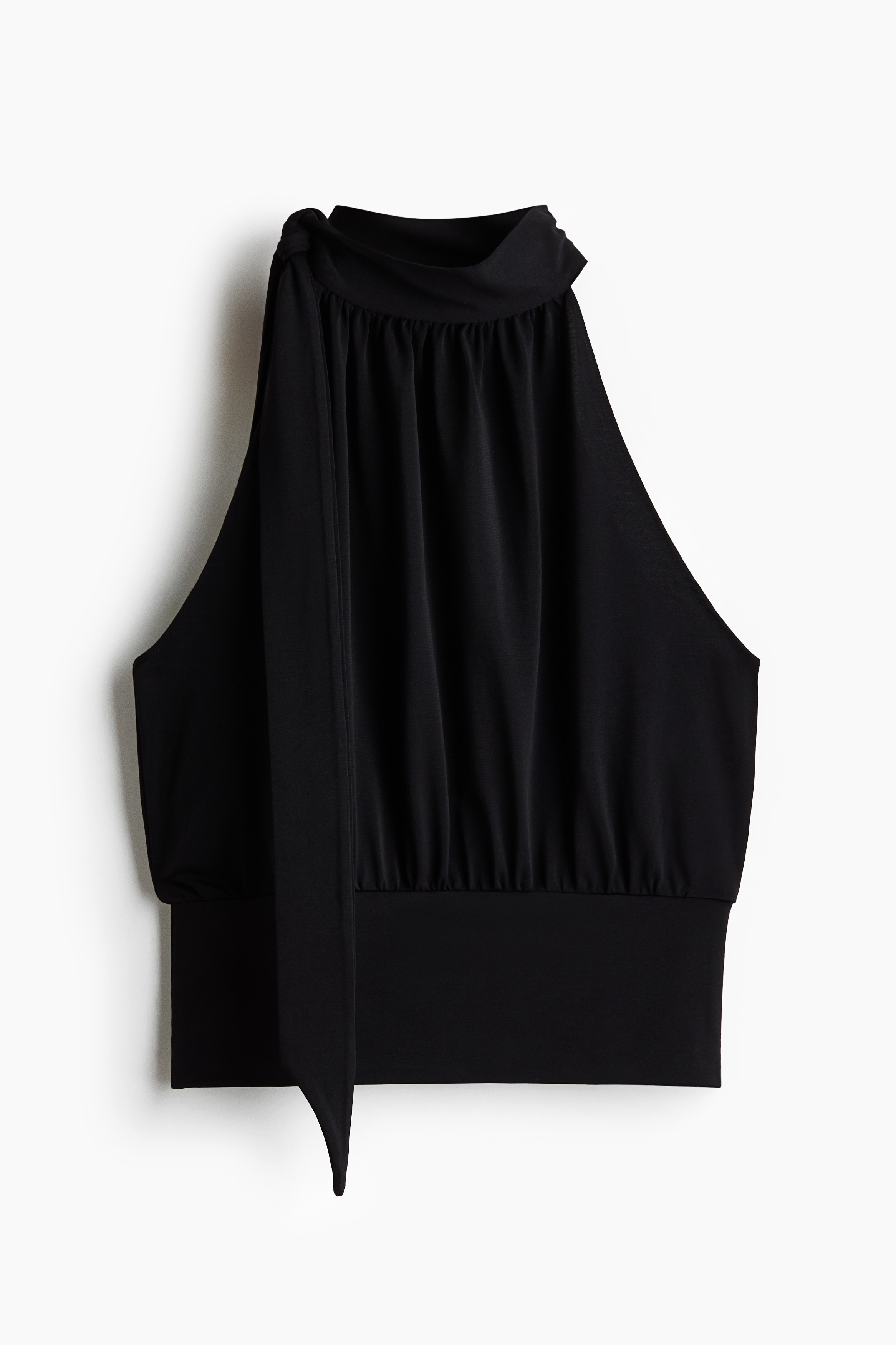 Top increspato con scollo a sciarpa - Nero/Giallo chiaro