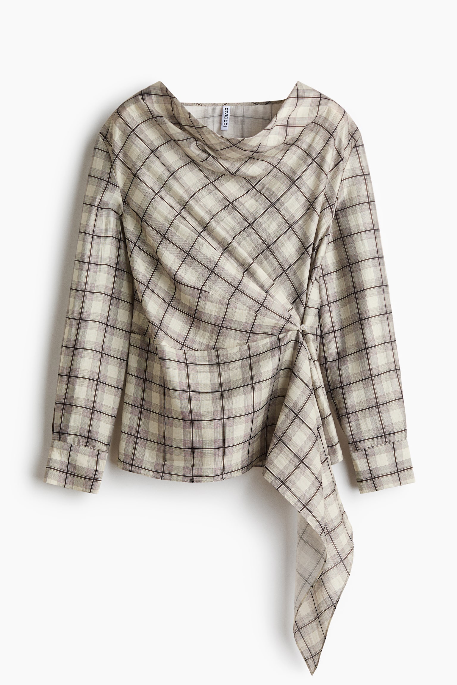 Camicetta con drappeggio in misto lyocell - Beige chiaro/quadri - 1